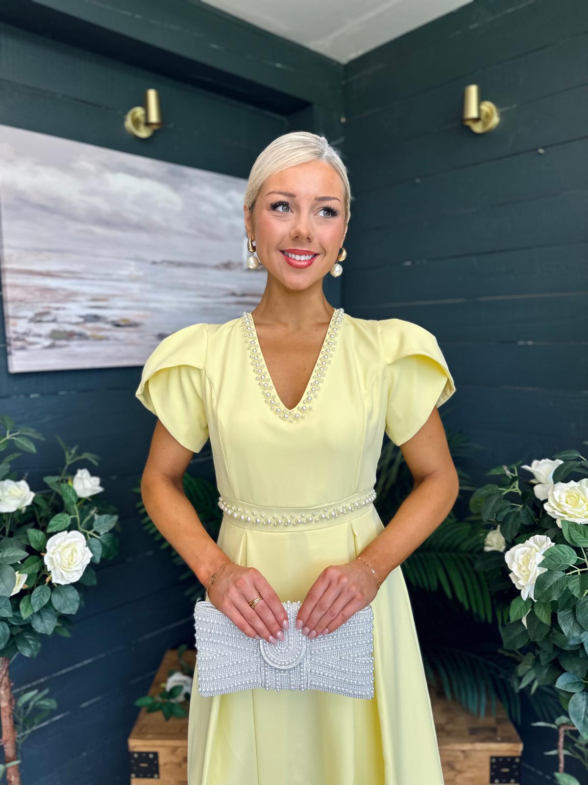 Collins Pearl Detail Occasion Dress Yellow