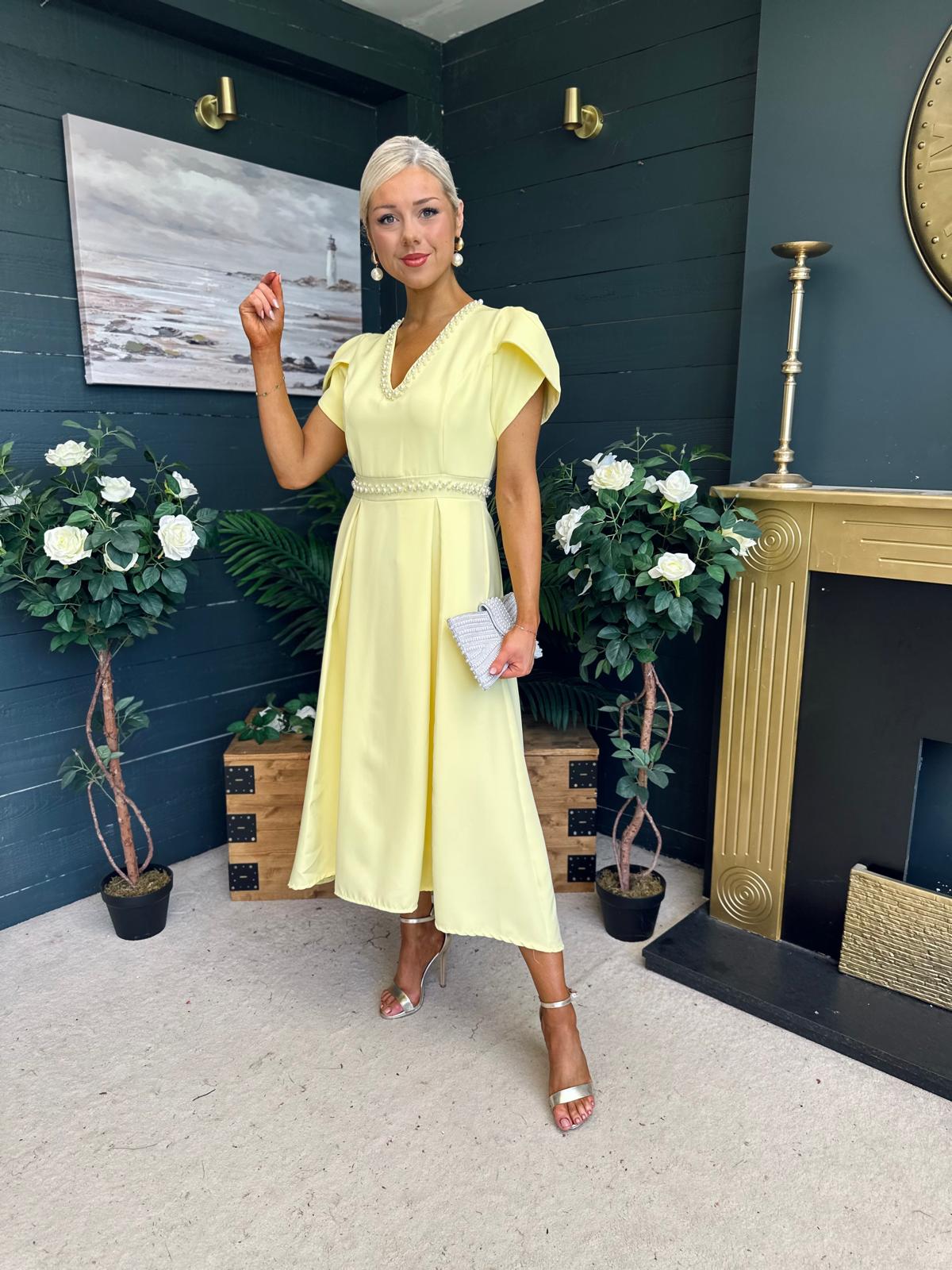 Collins Pearl Detail Occasion Dress Yellow