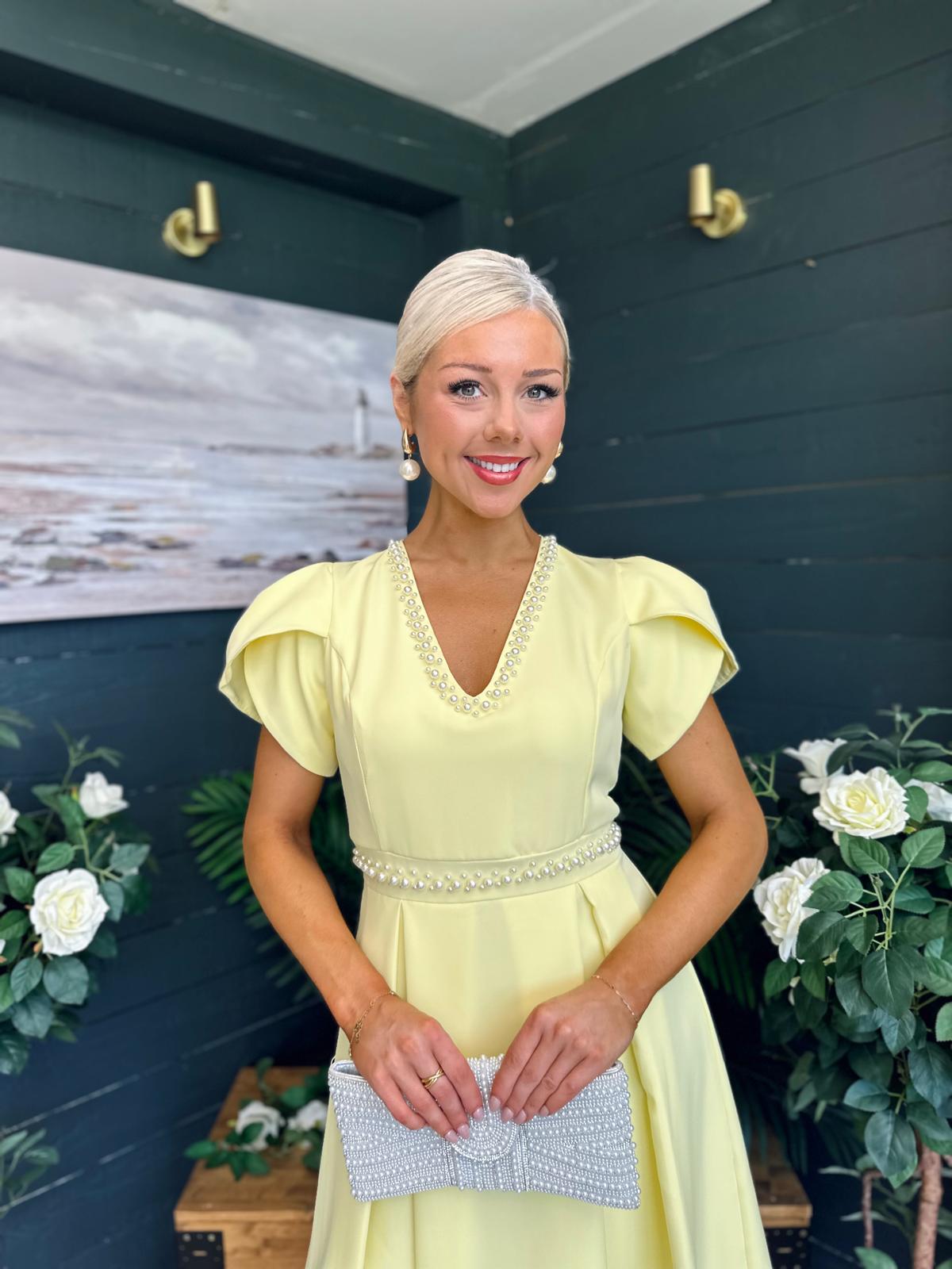 Collins Pearl Detail Occasion Dress Yellow