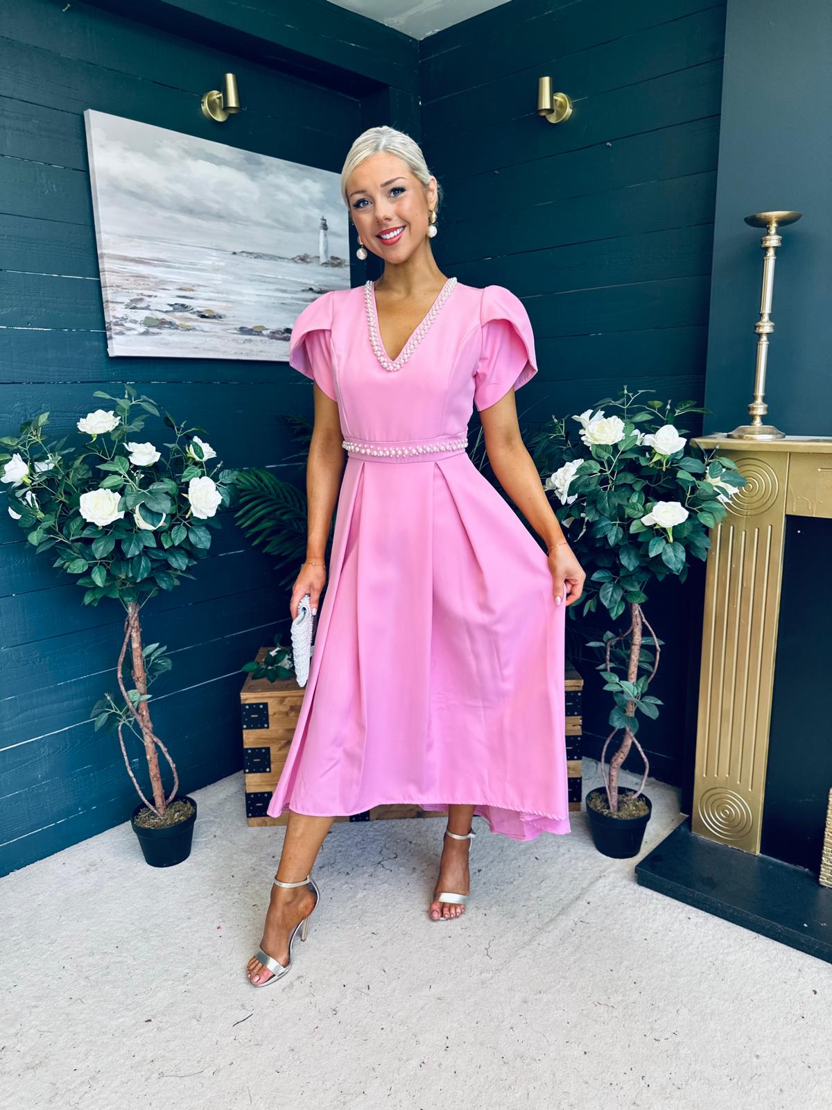 Collins Pearl Detail Occasion Dress Pwr Pink