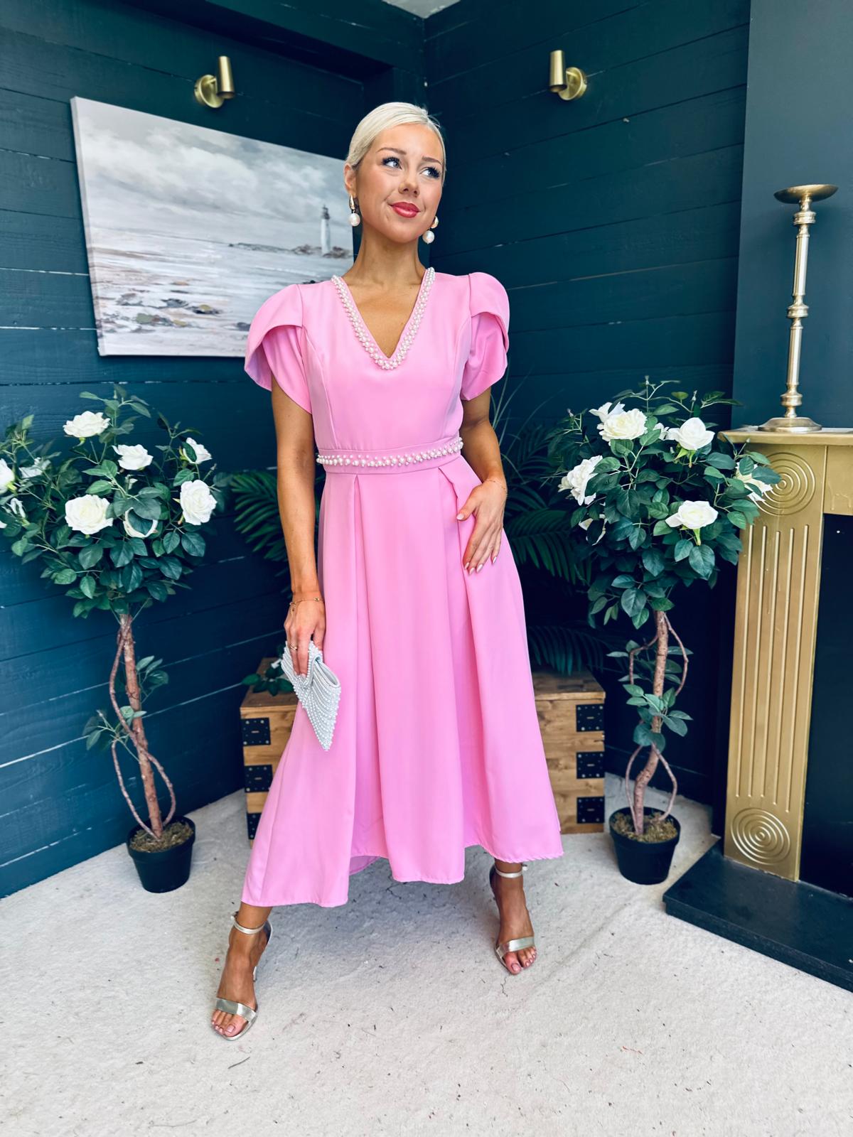 Collins Pearl Detail Occasion Dress Pwr Pink