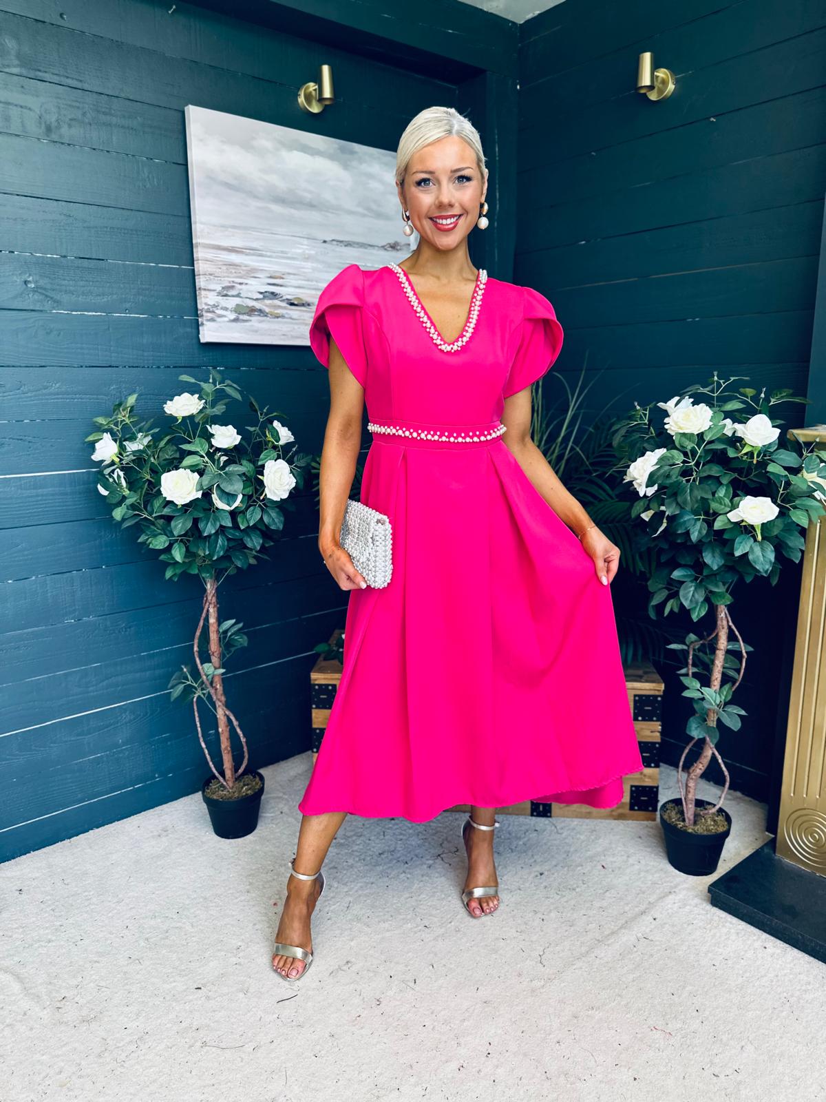 Collins Pearl Detail Occasion Dress Raspberry Pink