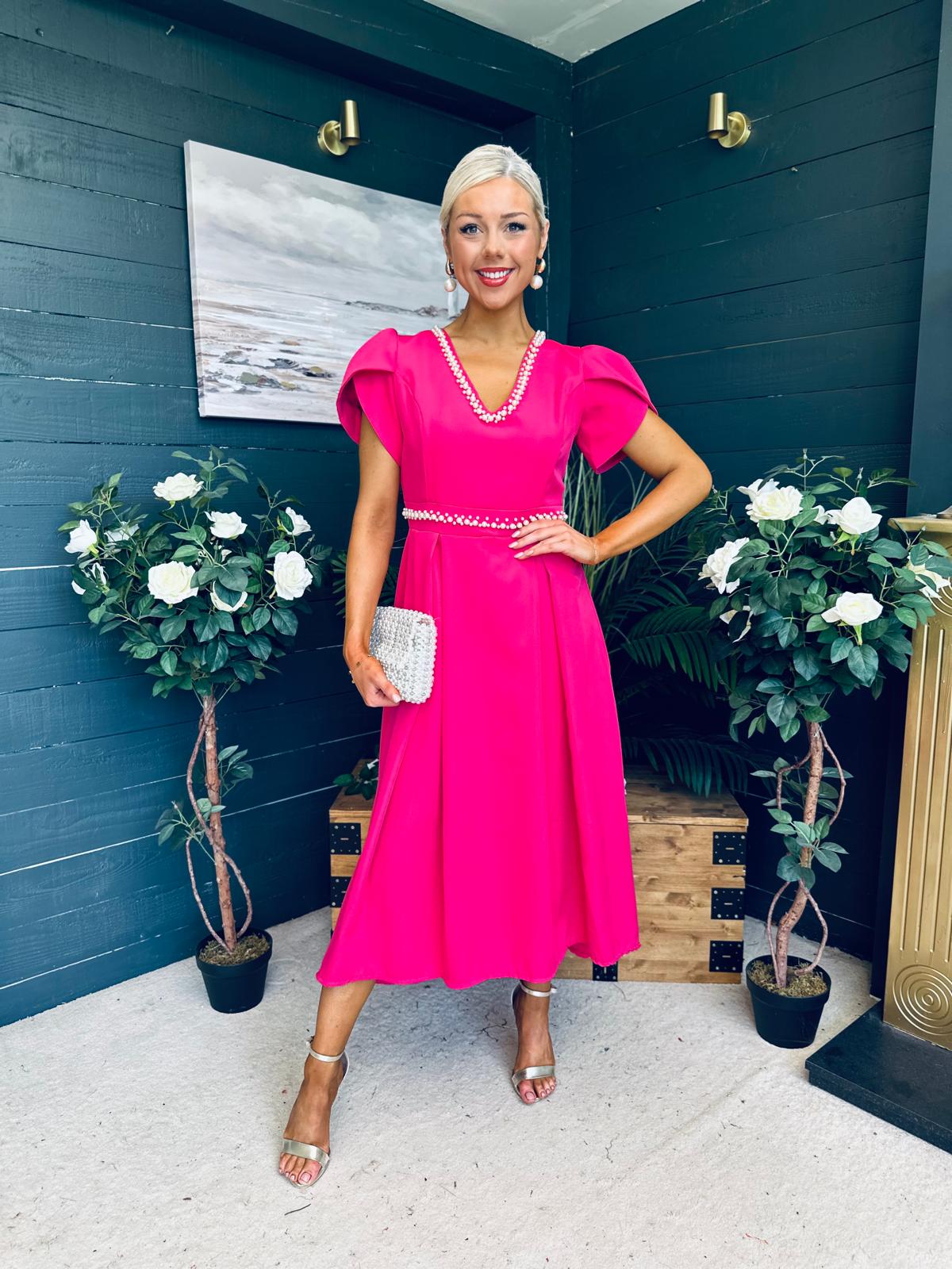Collins Pearl Detail Occasion Dress Raspberry Pink