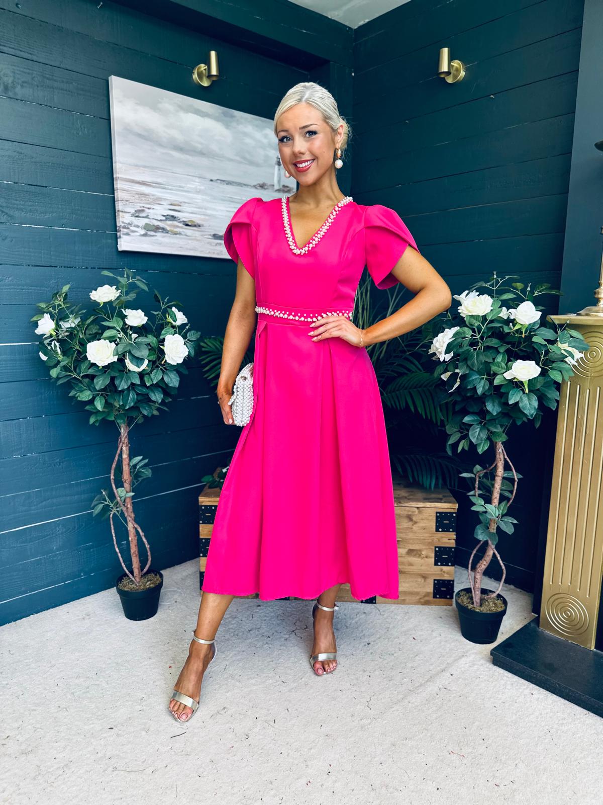 Collins Pearl Detail Occasion Dress Raspberry Pink