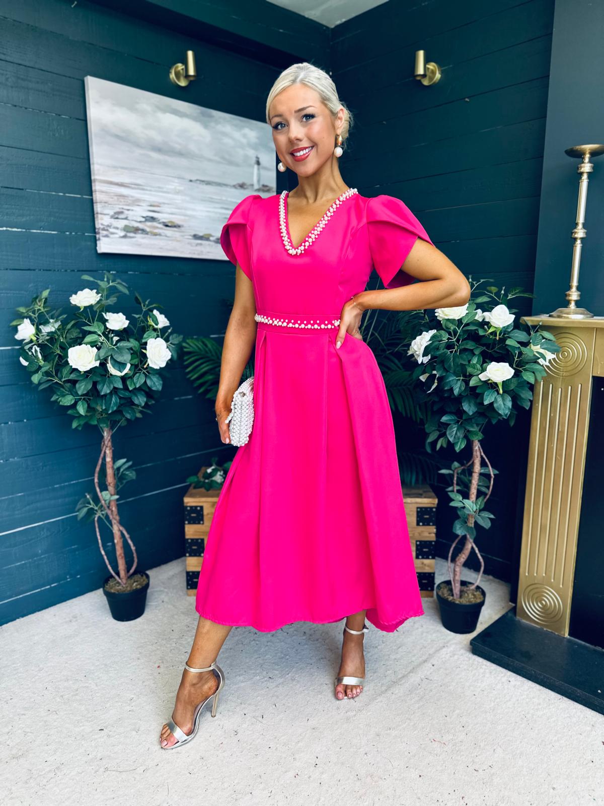 Collins Pearl Detail Occasion Dress Raspberry Pink