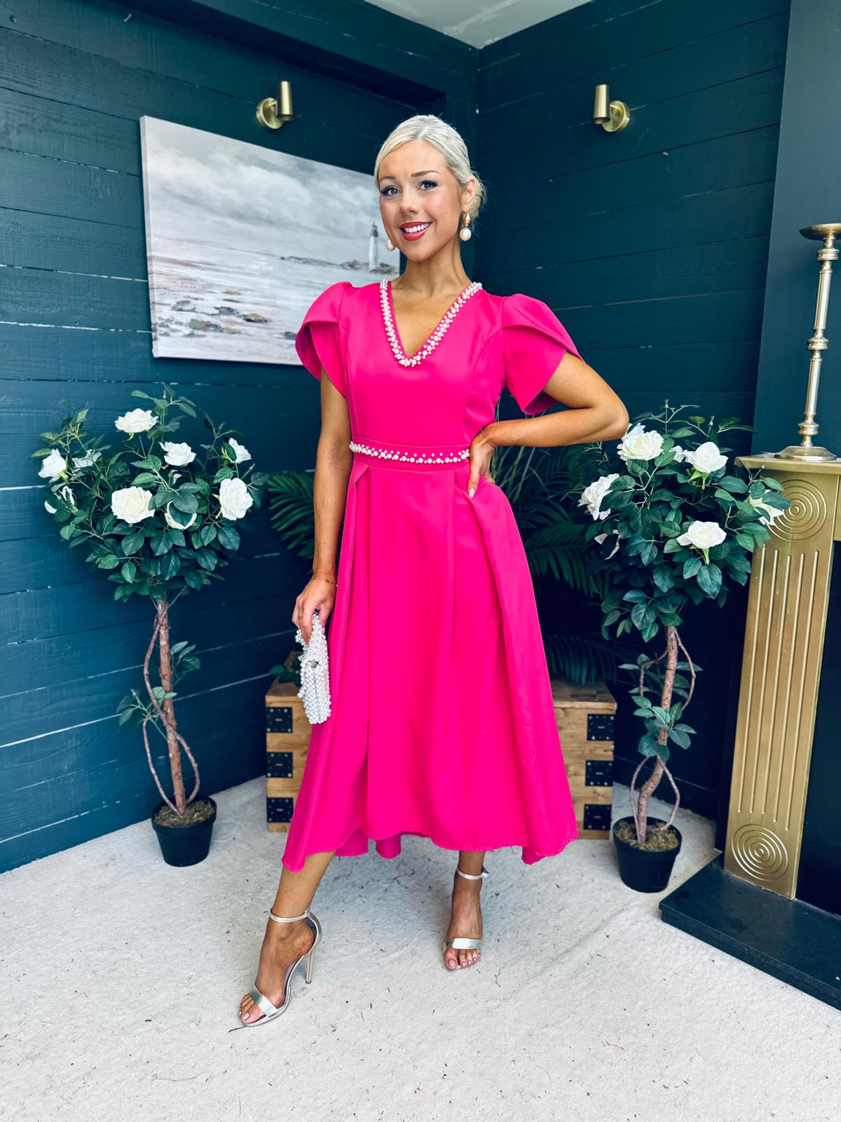 Collins Pearl Detail Occasion Dress Raspberry Pink