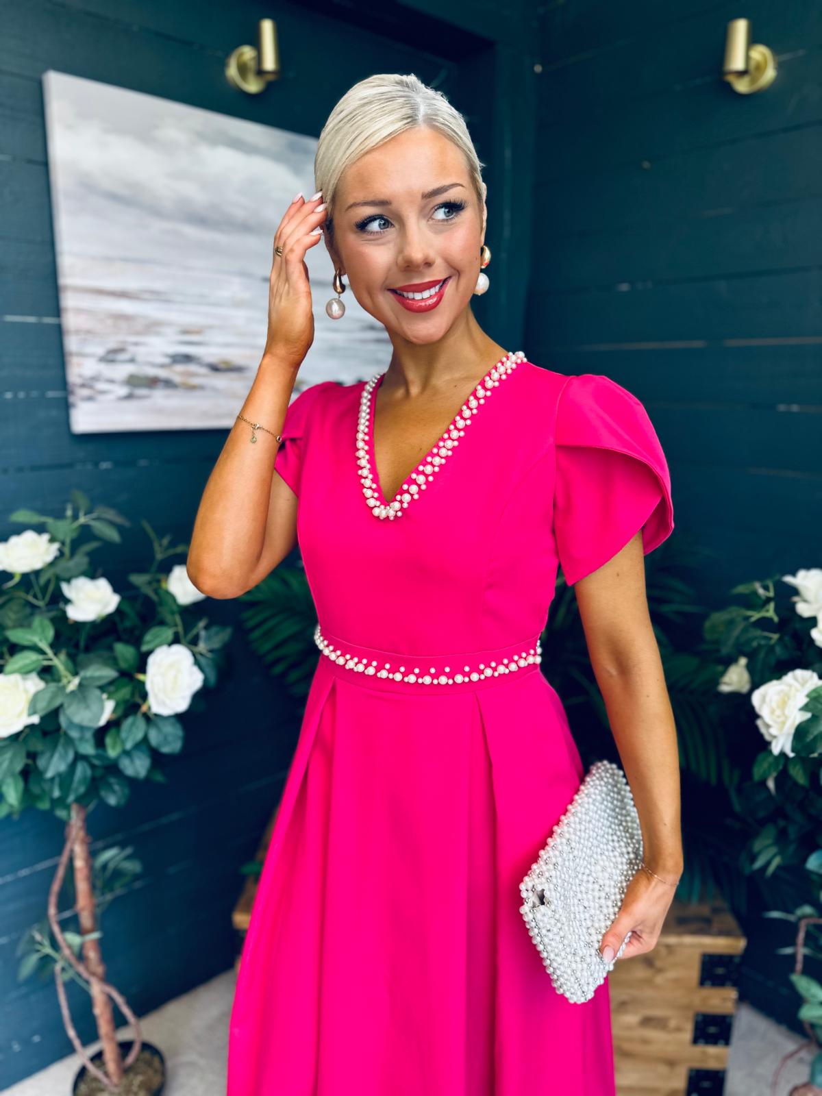 Collins Pearl Detail Occasion Dress Raspberry Pink