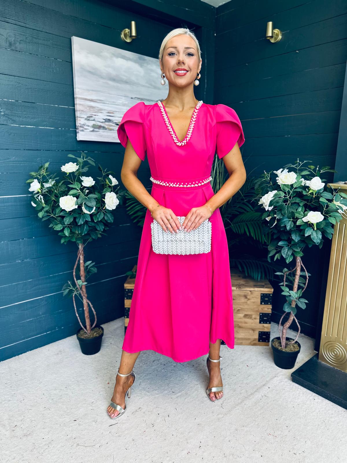 Collins Pearl Detail Occasion Dress Raspberry Pink