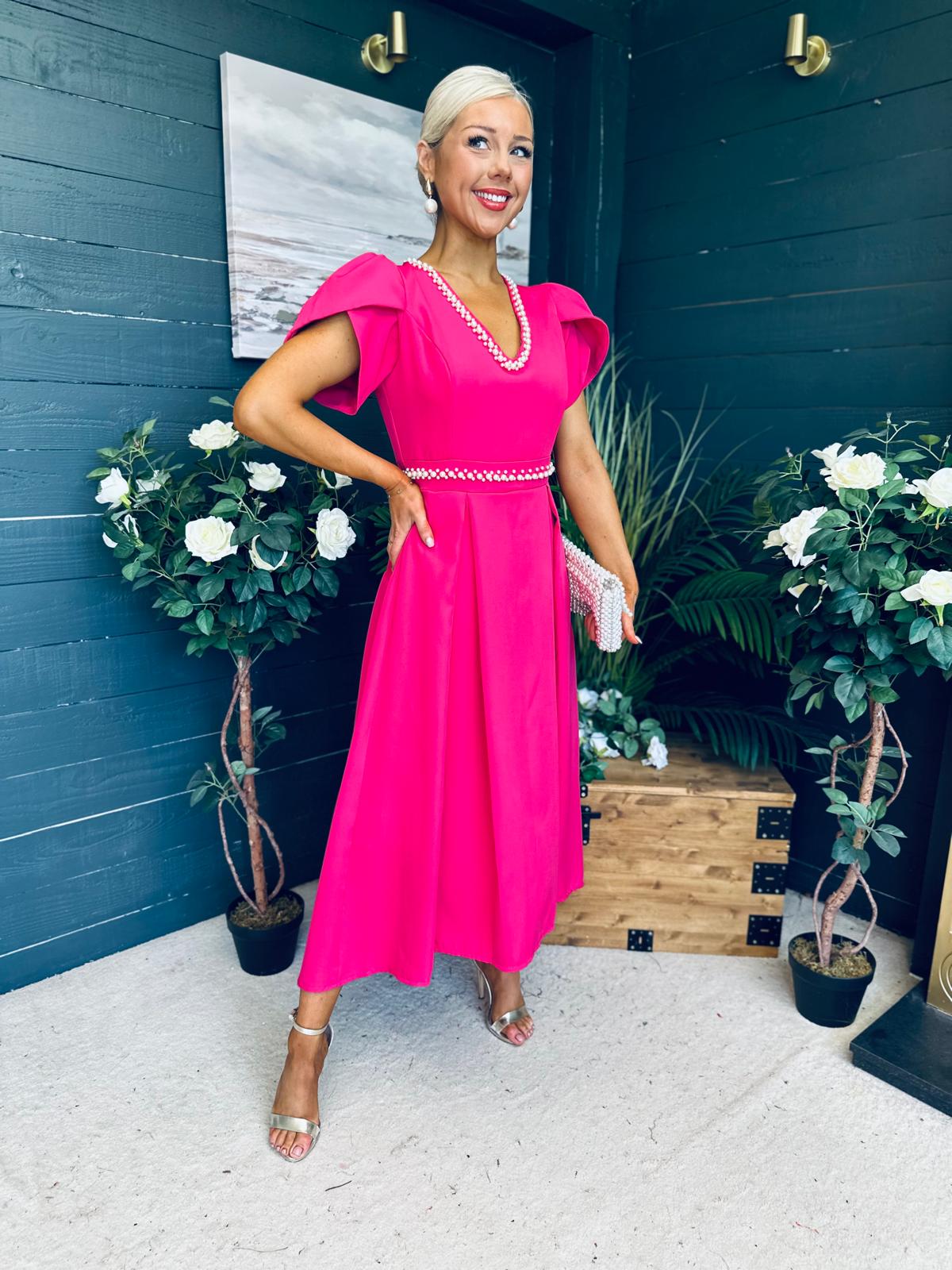 Collins Pearl Detail Occasion Dress Raspberry Pink