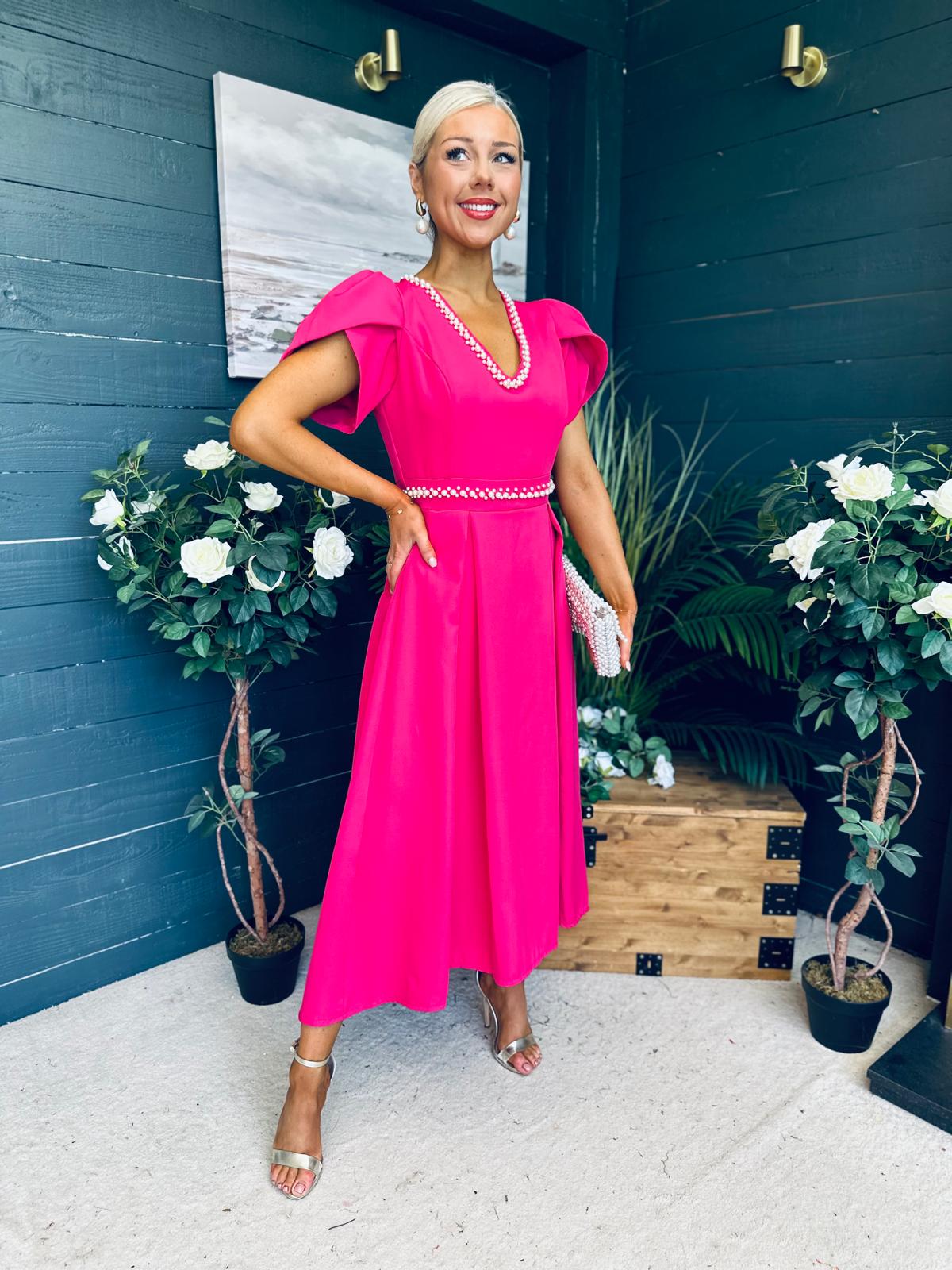 Collins Pearl Detail Occasion Dress Raspberry Pink