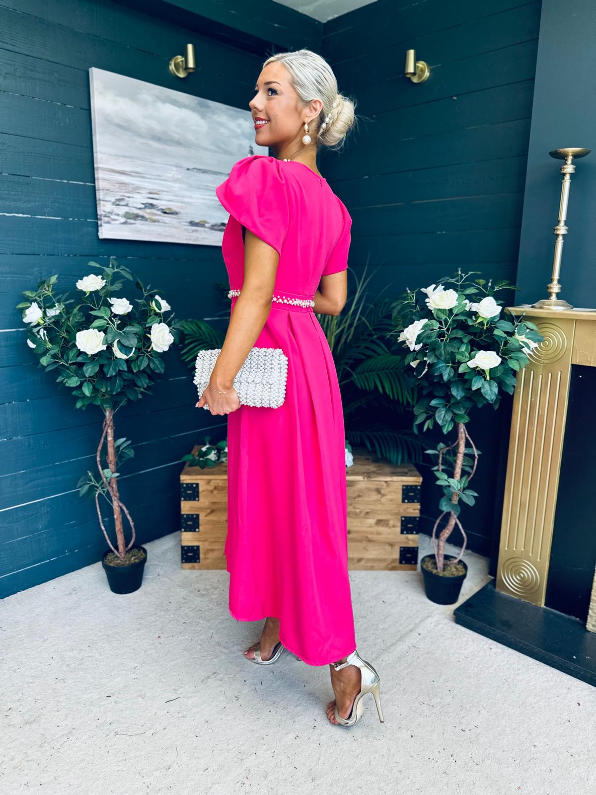 Collins Pearl Detail Occasion Dress Raspberry Pink