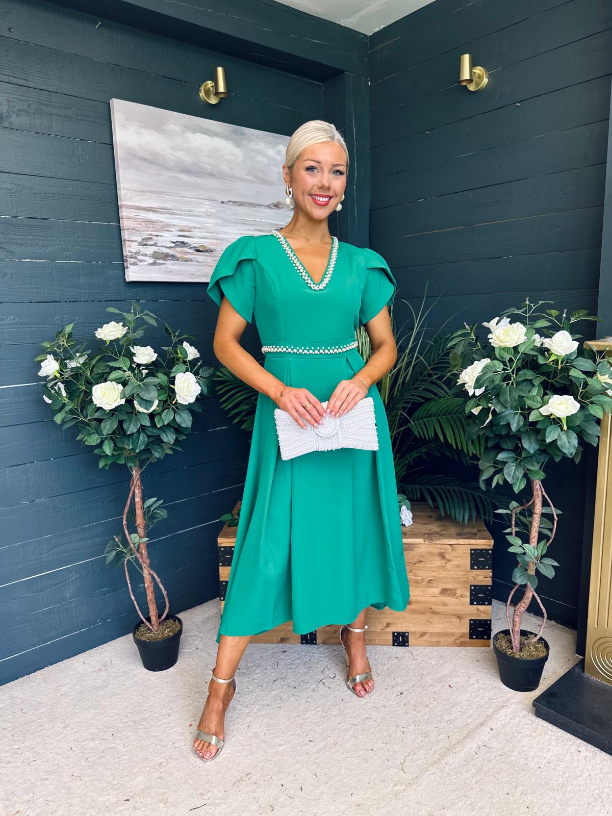 Collins Pearl Detail Occasion Dress Emerald