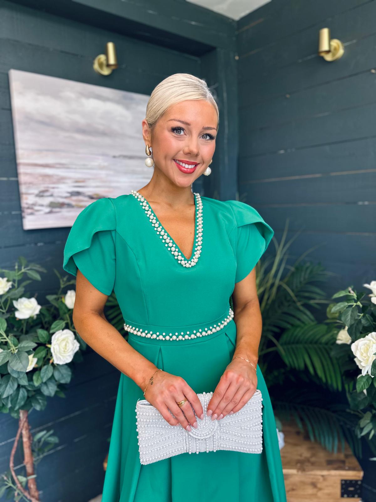 Collins Pearl Detail Occasion Dress Emerald