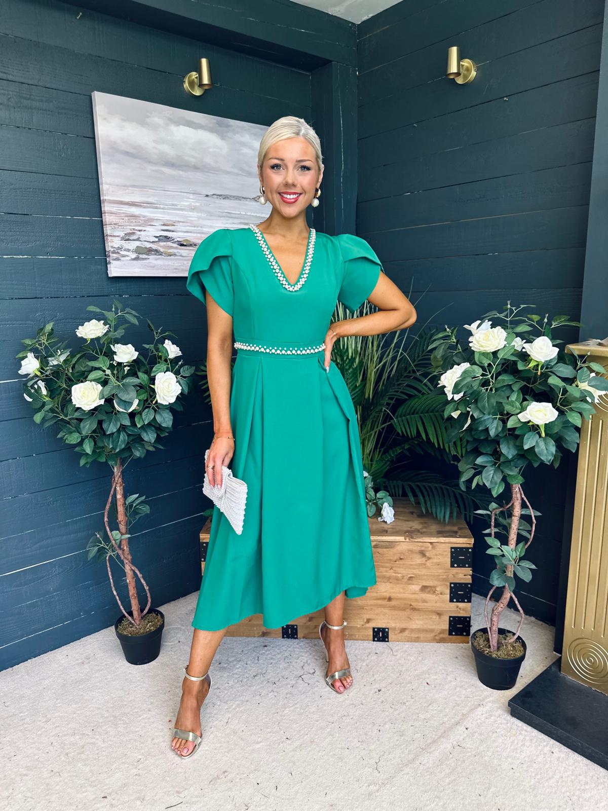 Collins Pearl Detail Occasion Dress Emerald