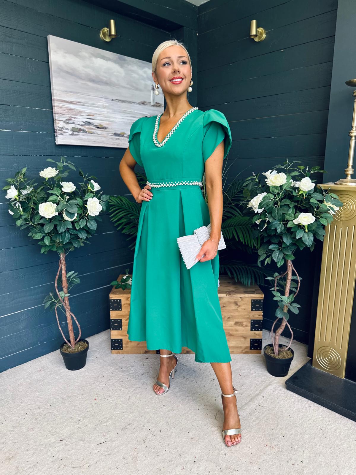 Collins Pearl Detail Occasion Dress Emerald