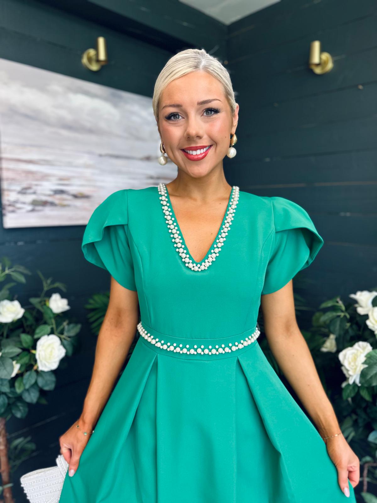 Collins Pearl Detail Occasion Dress Emerald