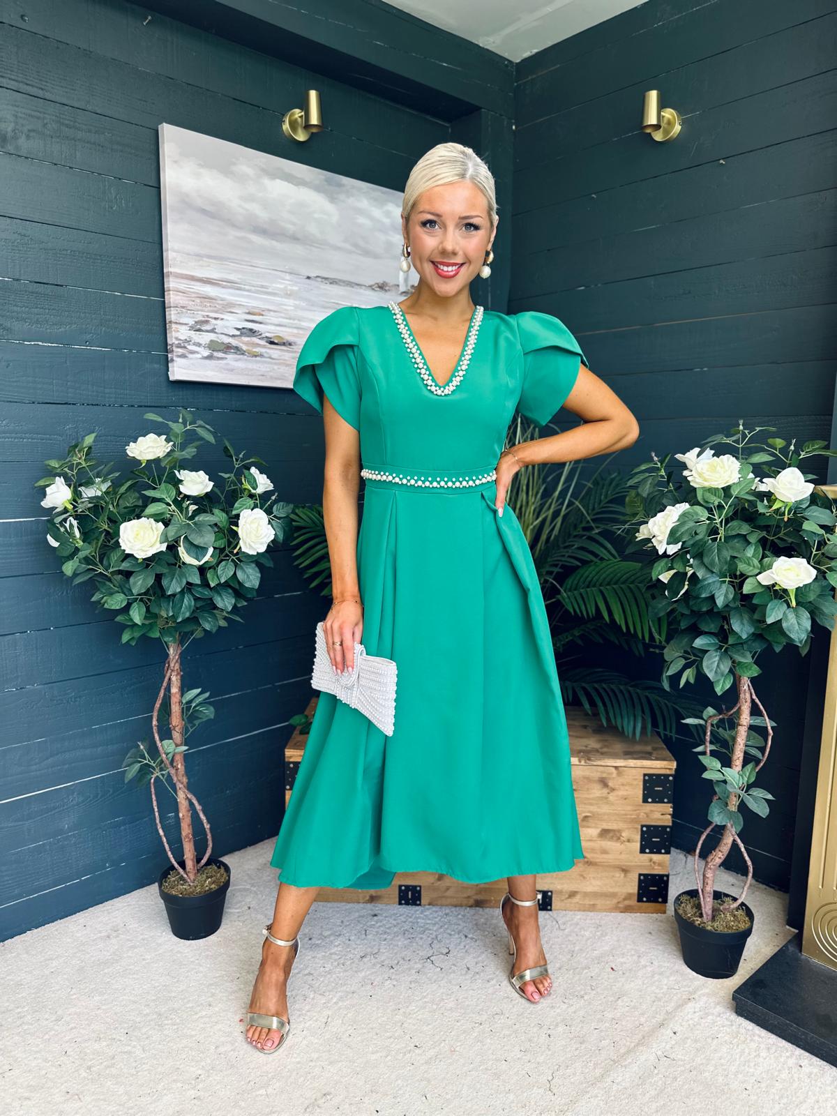Collins Pearl Detail Occasion Dress Emerald