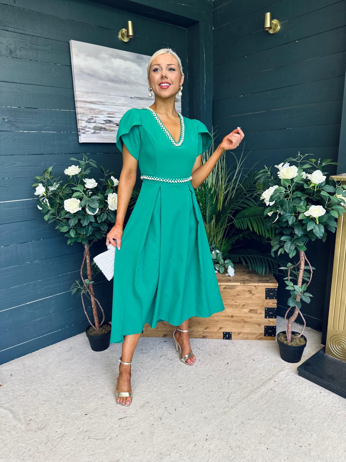 Collins Pearl Detail Occasion Dress Emerald