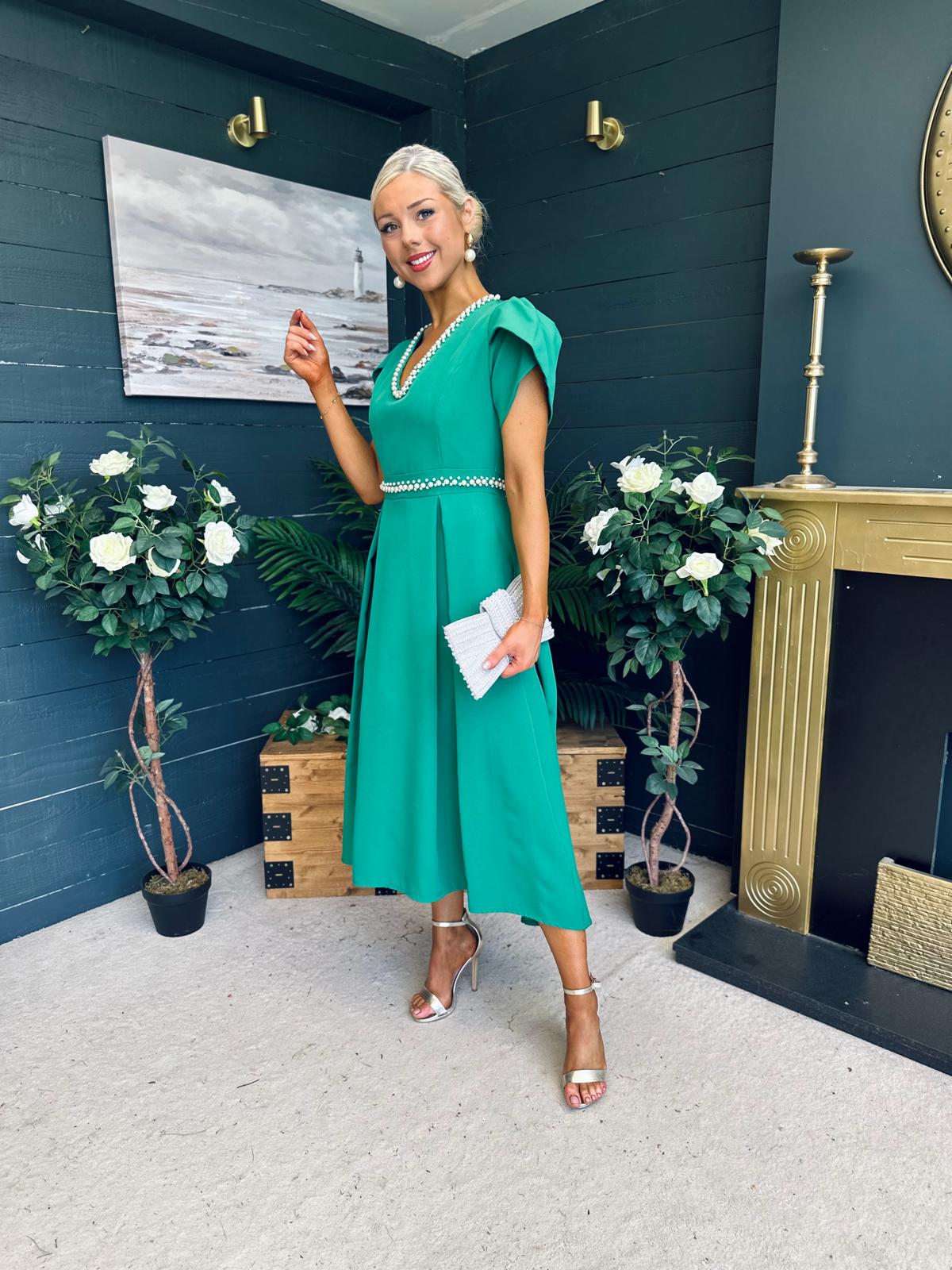 Collins Pearl Detail Occasion Dress Emerald
