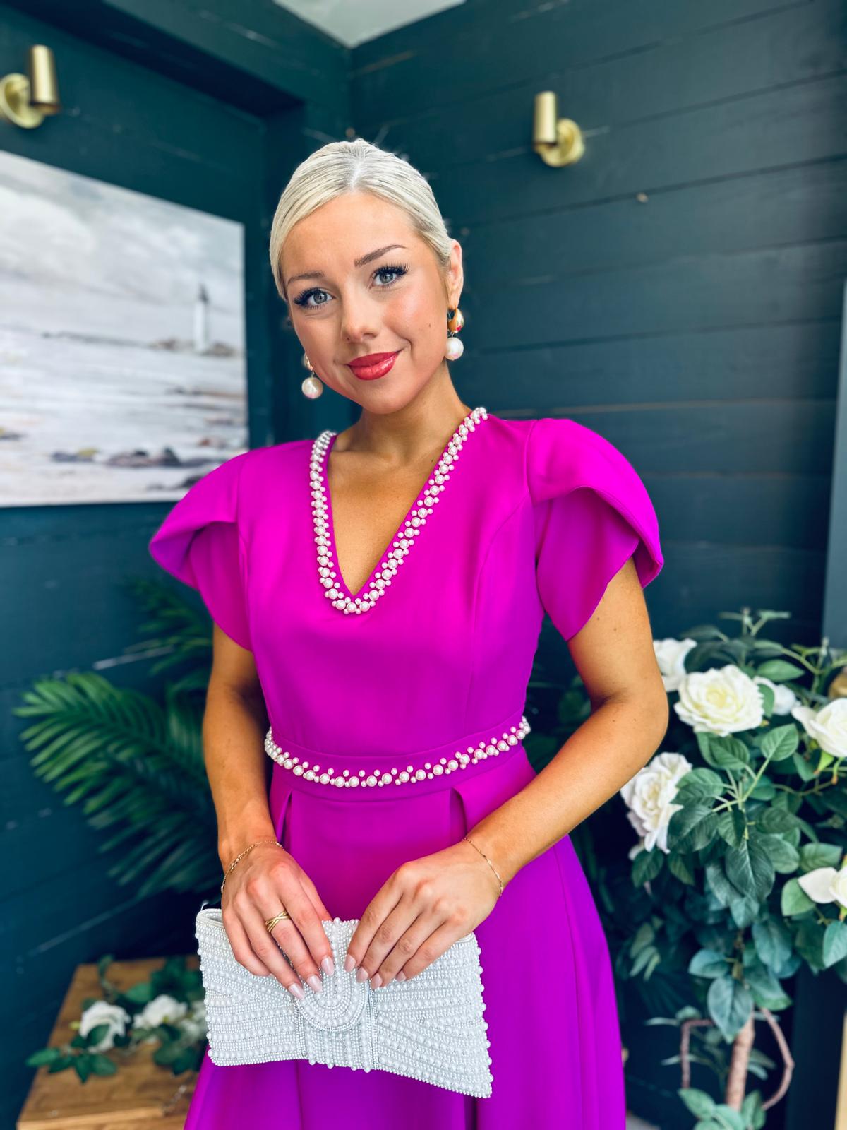Collins Pearl Detail Occasion Dress Orchid