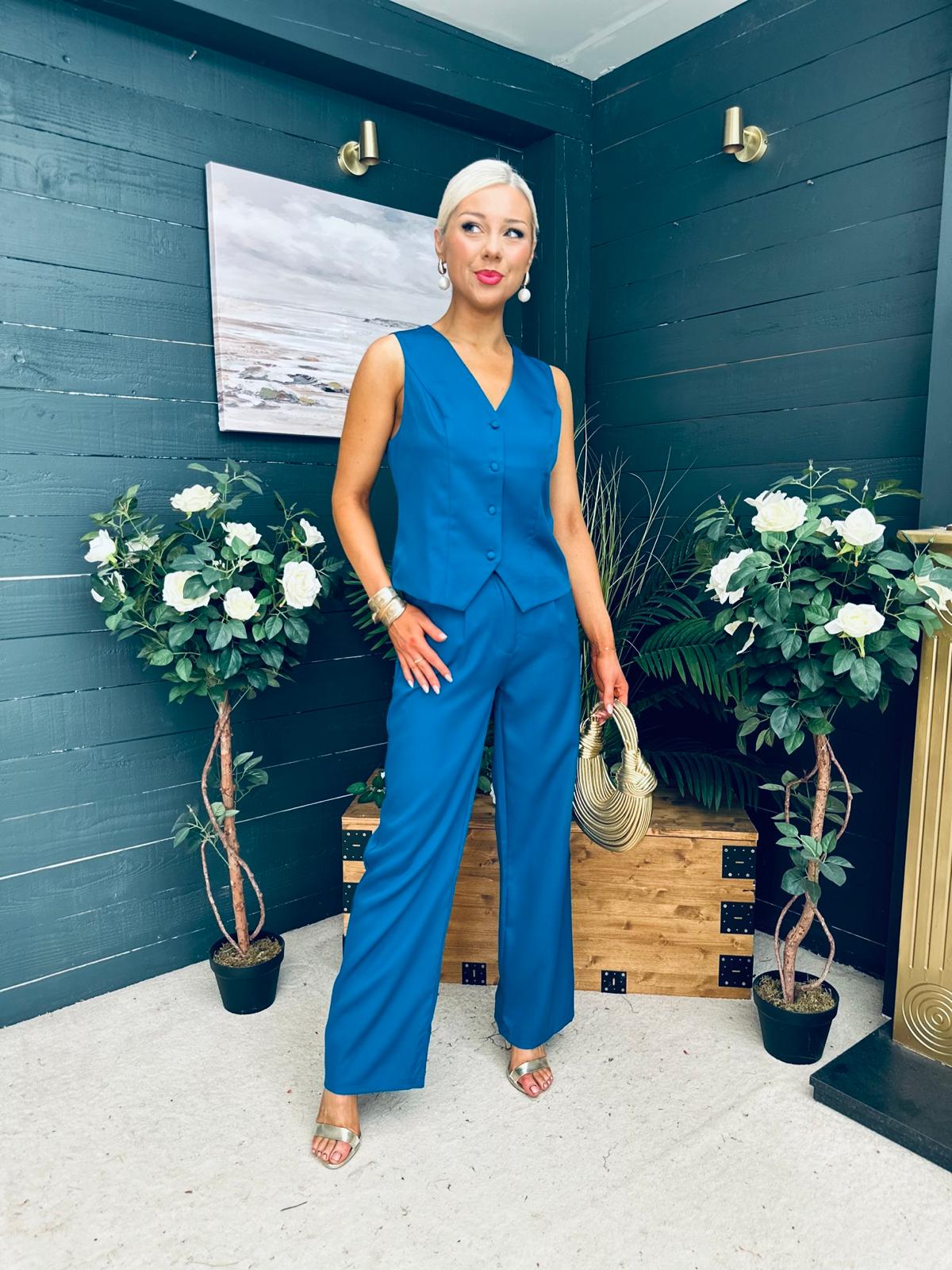 Bobbi Waistcoat & Jo Trouser Set Petrol Blue