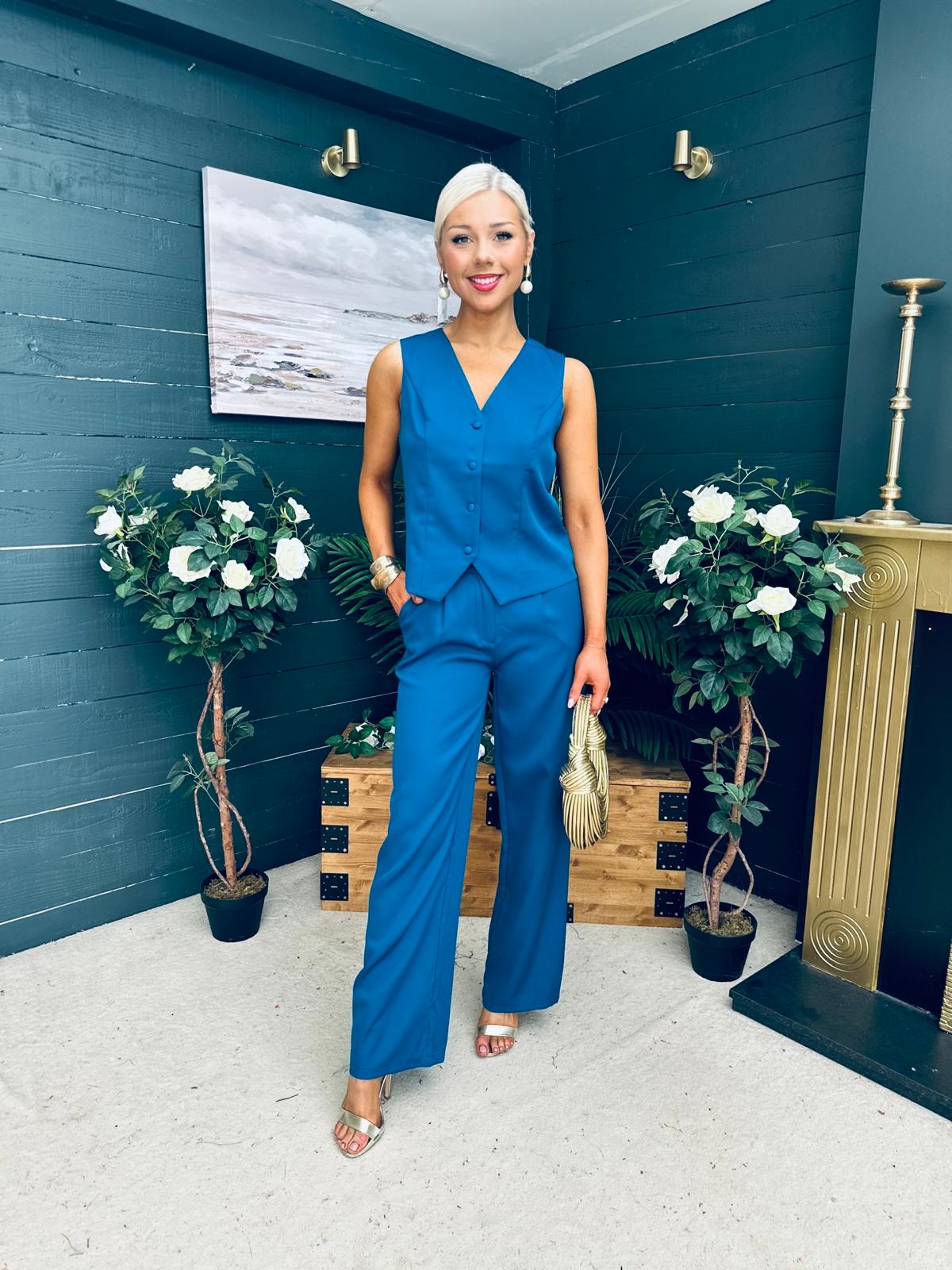 Bobbi Waistcoat & Jo Trouser Set Petrol Blue