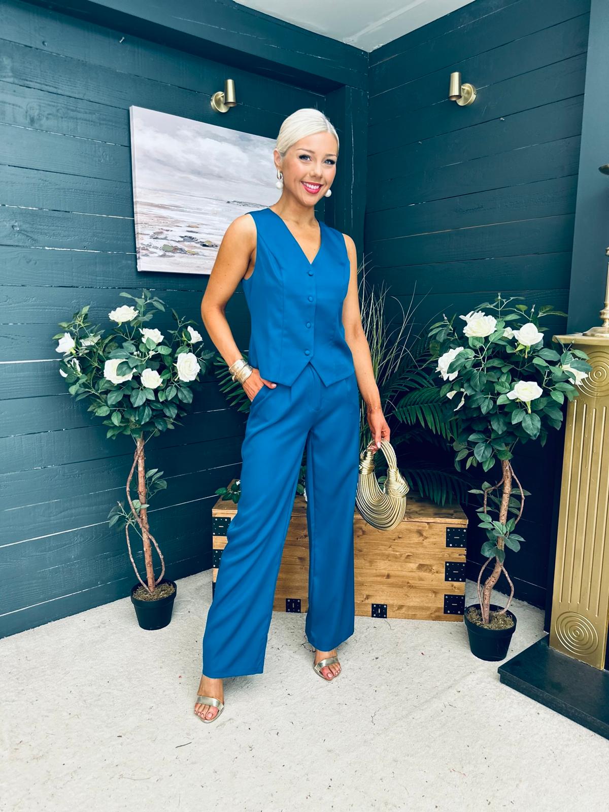 Bobbi Waistcoat & Jo Trouser Set Petrol Blue