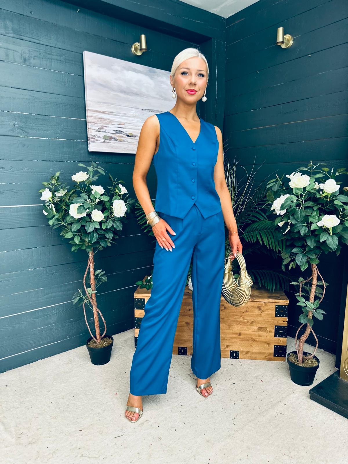 Bobbi Waistcoat & Jo Trouser Set Petrol Blue