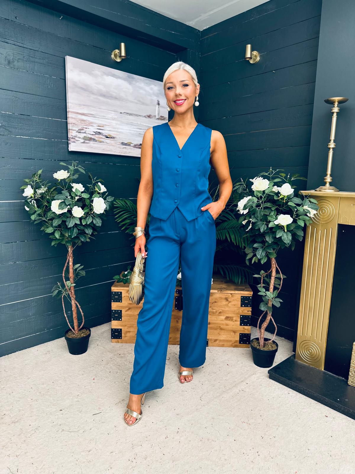 Bobbi Waistcoat & Jo Trouser Set Petrol Blue