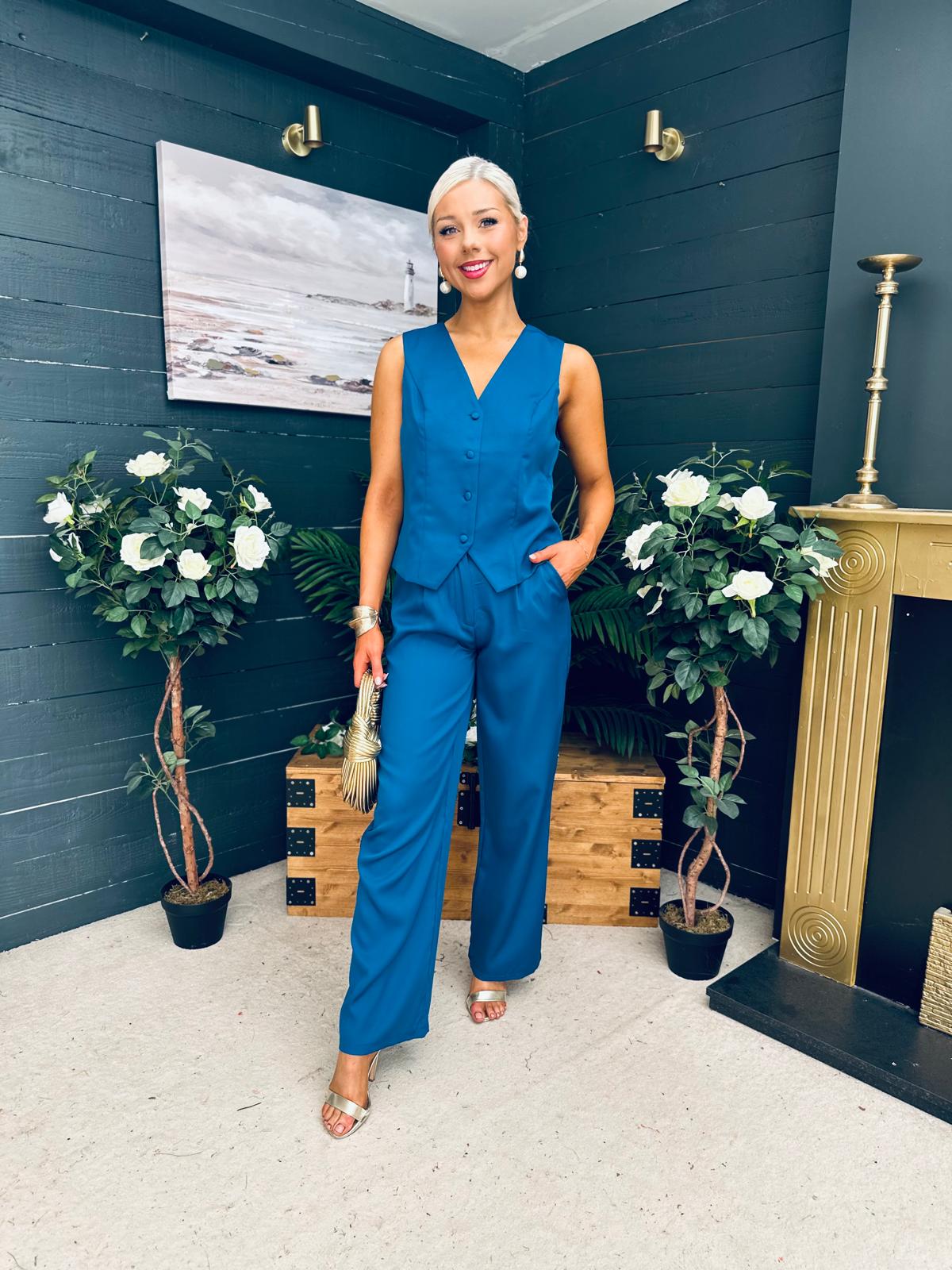 Bobbi Waistcoat & Jo Trouser Set Petrol Blue