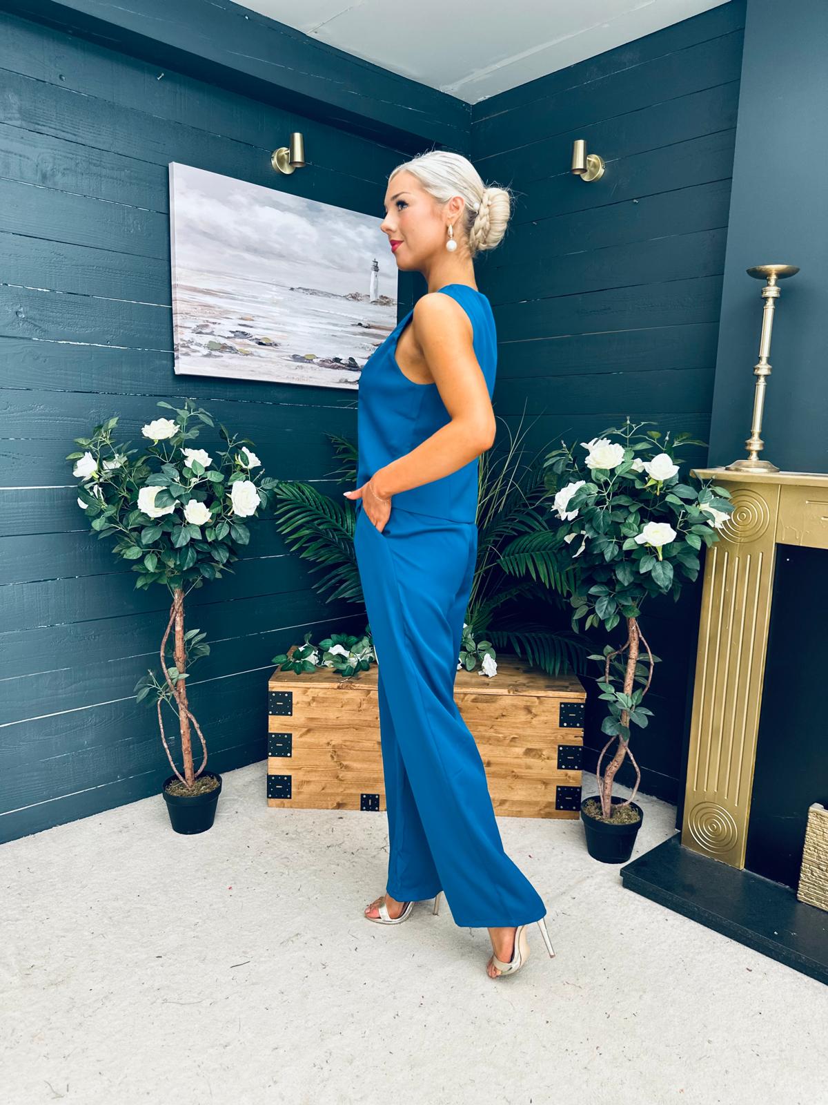 Bobbi Waistcoat & Jo Trouser Set Petrol Blue