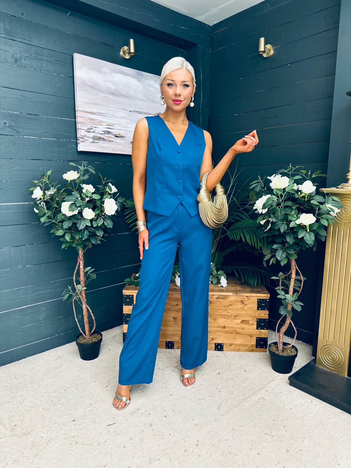 Bobbi Waistcoat & Jo Trouser Set Petrol Blue