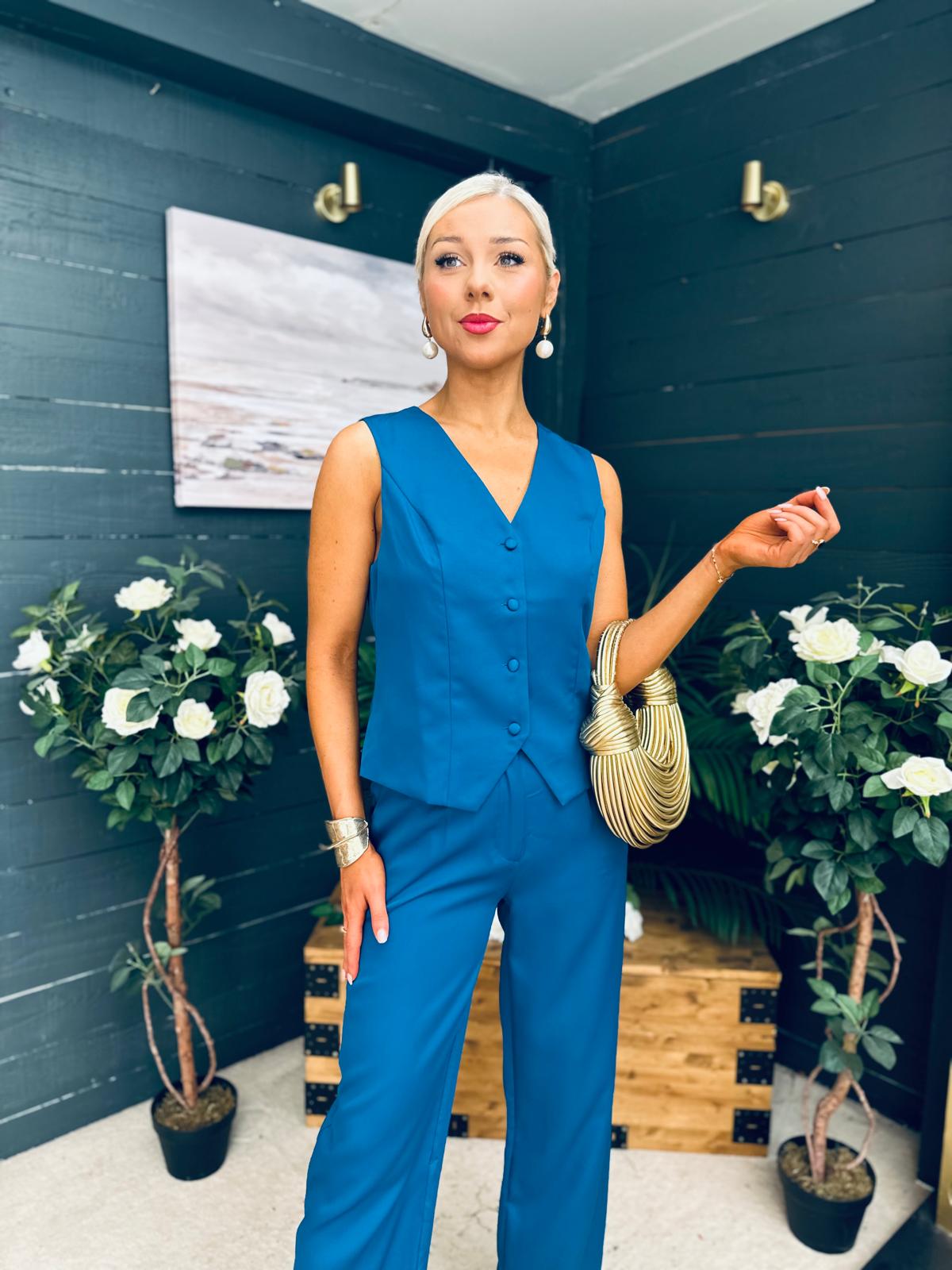 Bobbi Waistcoat & Jo Trouser Set Petrol Blue