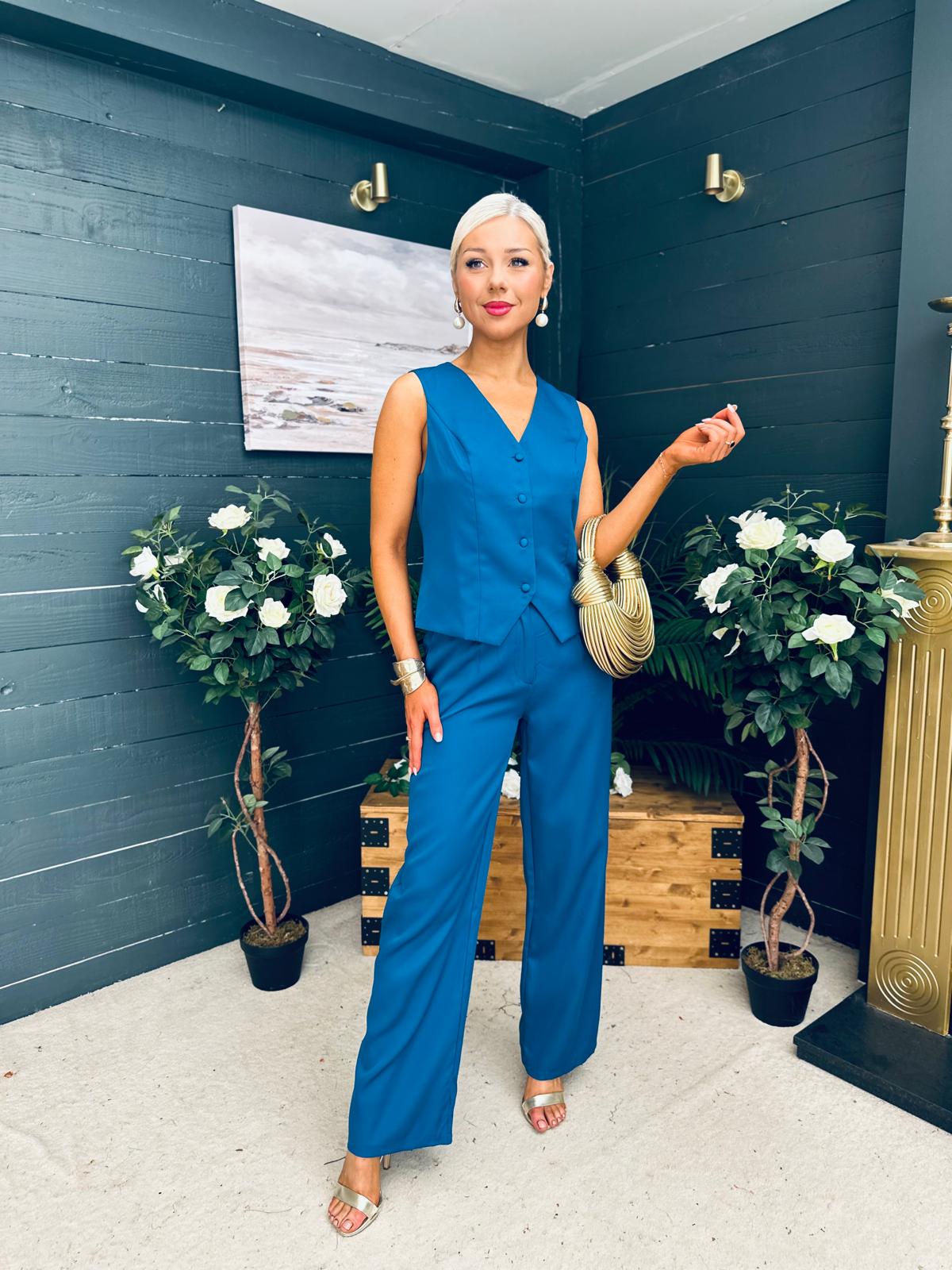 Bobbi Waistcoat & Jo Trouser Set Petrol Blue