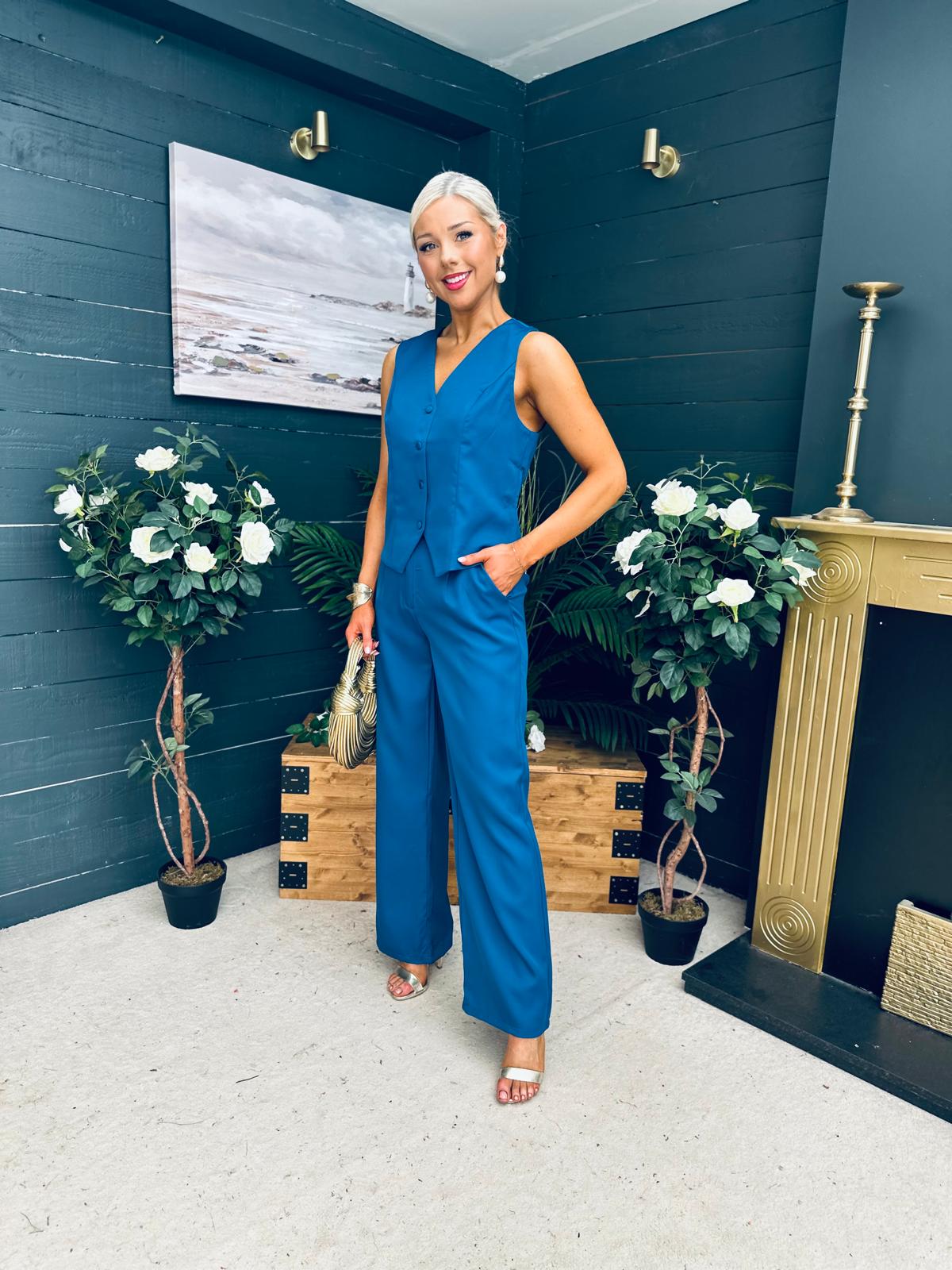 Bobbi Waistcoat & Jo Trouser Set Petrol Blue