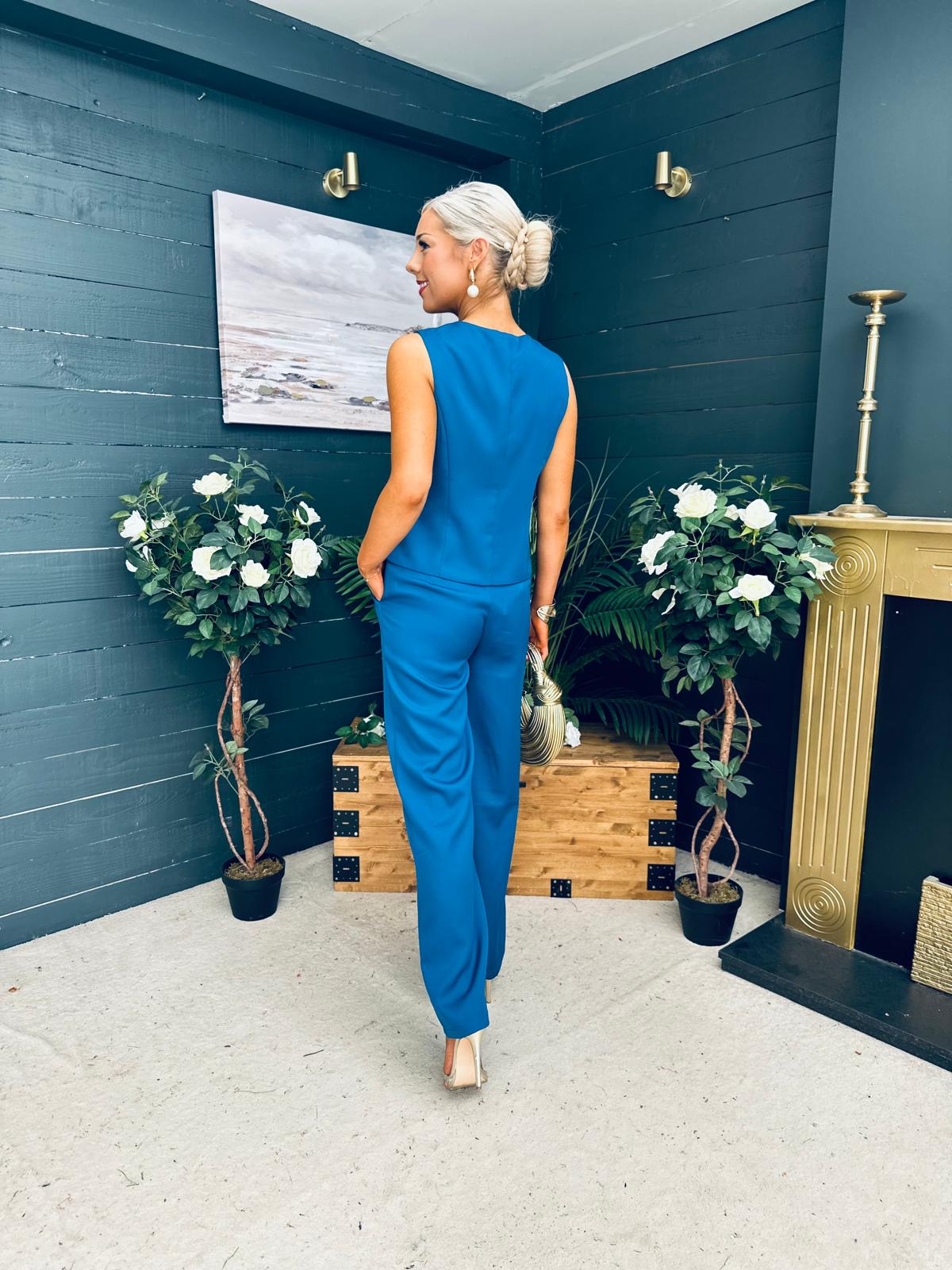 Bobbi Waistcoat & Jo Trouser Set Petrol Blue
