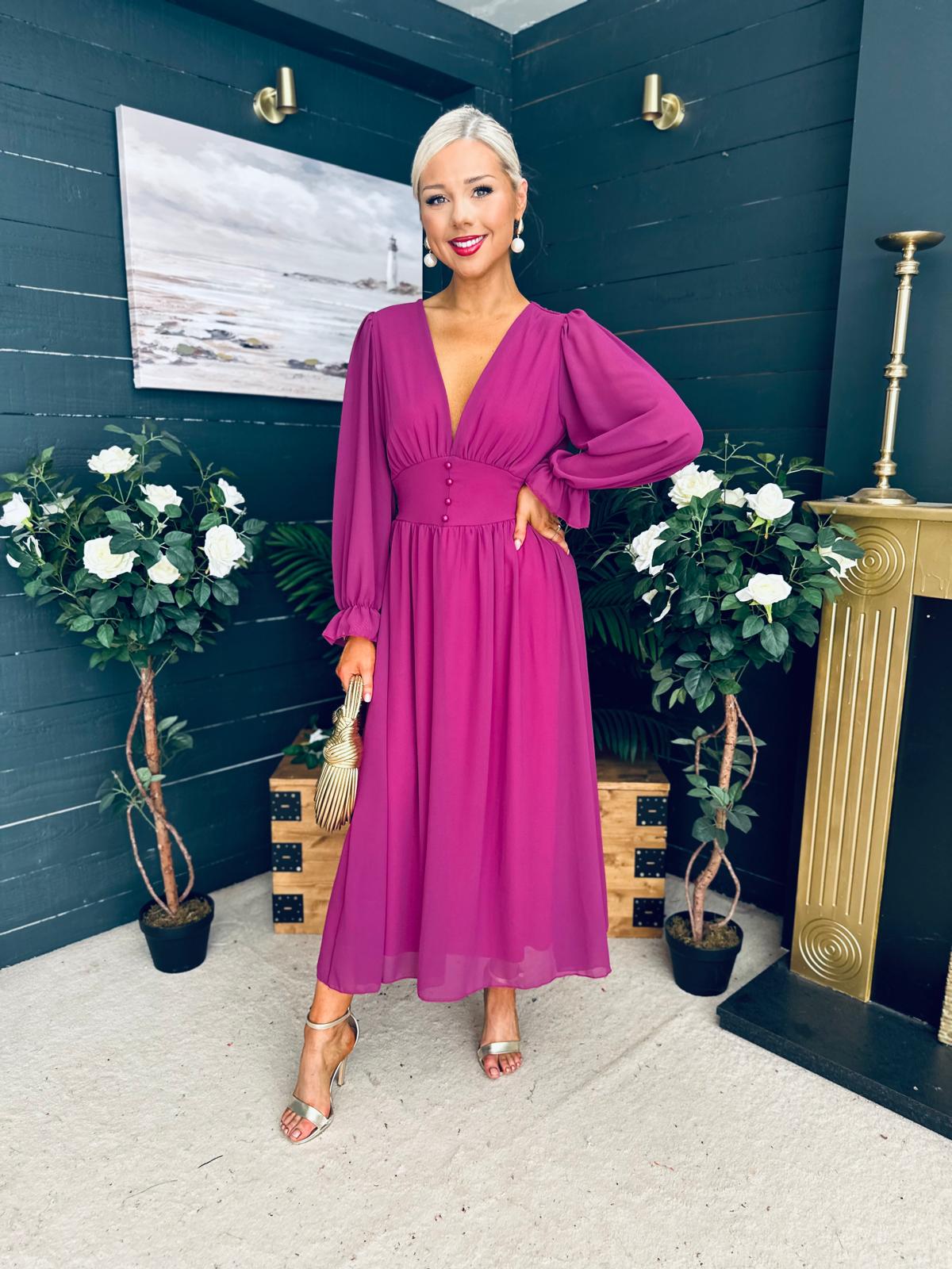 Cliona Banded Midi Dress Berry
