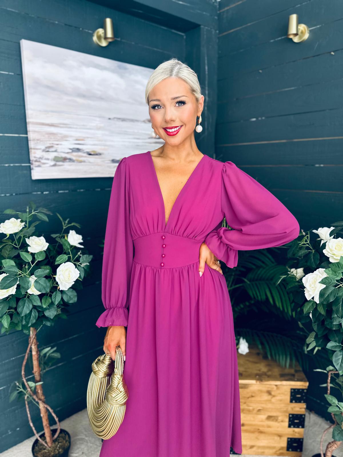 Cliona Banded Midi Dress Berry