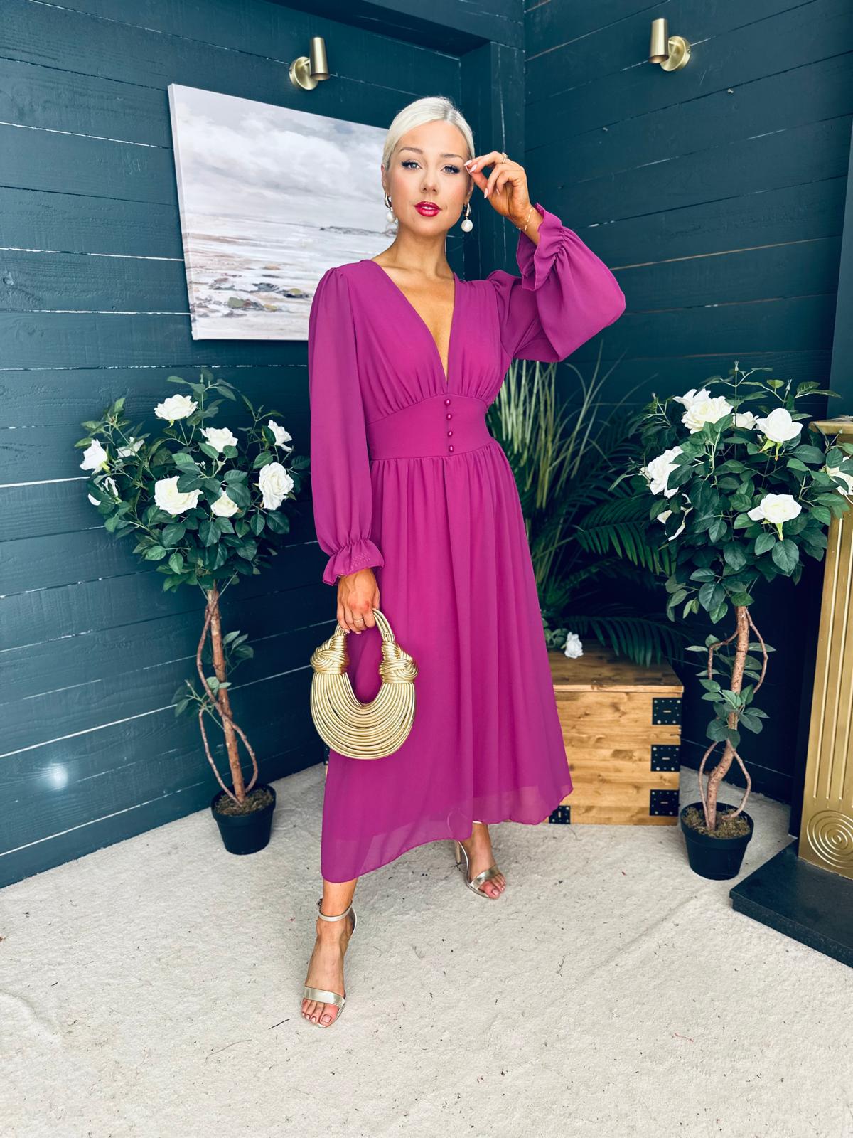 Cliona Banded Midi Dress Berry
