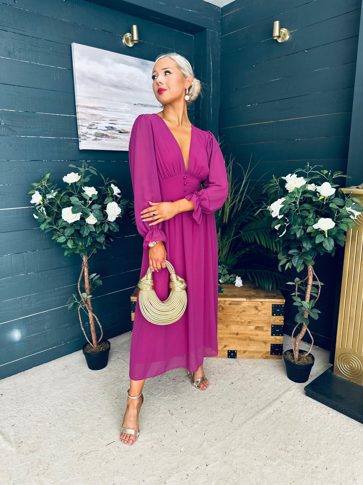 Cliona Banded Midi Dress Berry