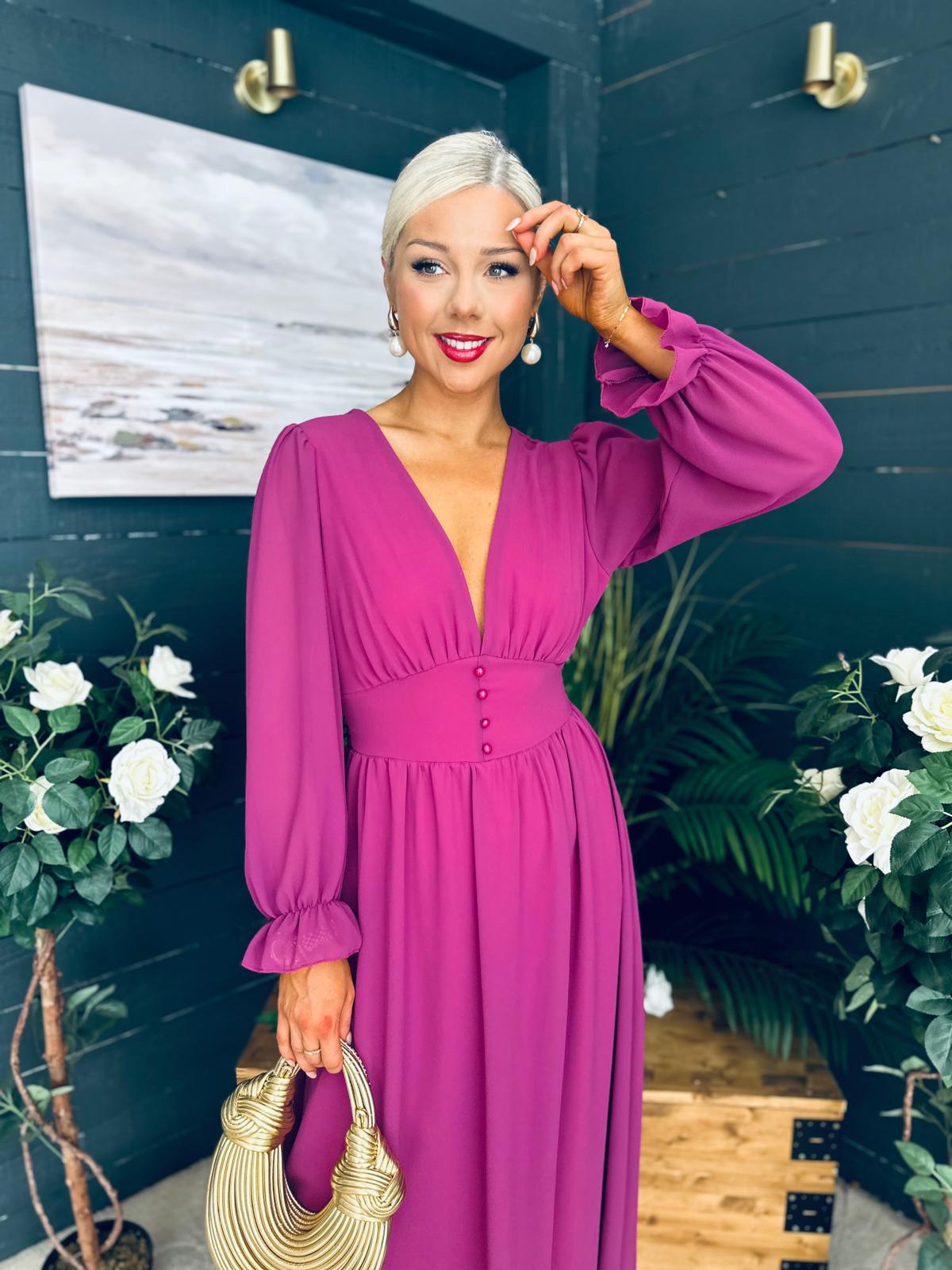 Cliona Banded Midi Dress Berry