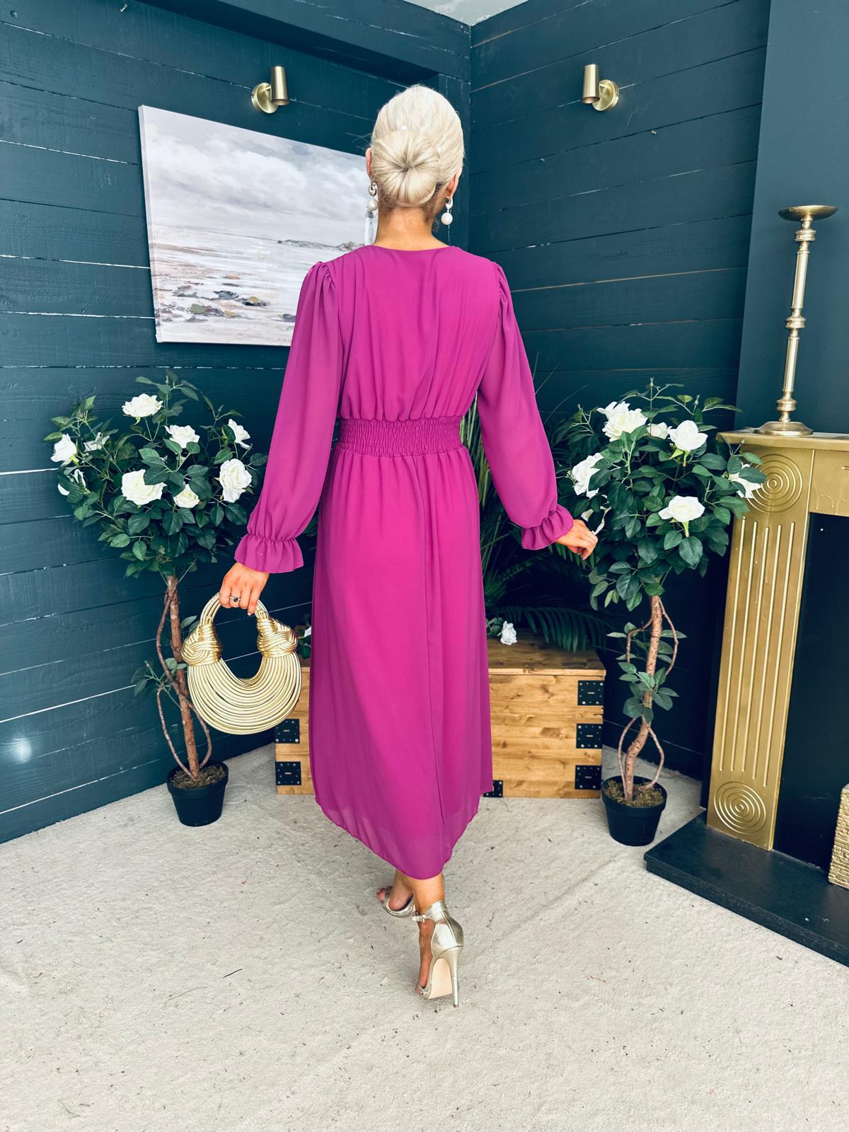 Cliona Banded Midi Dress Berry