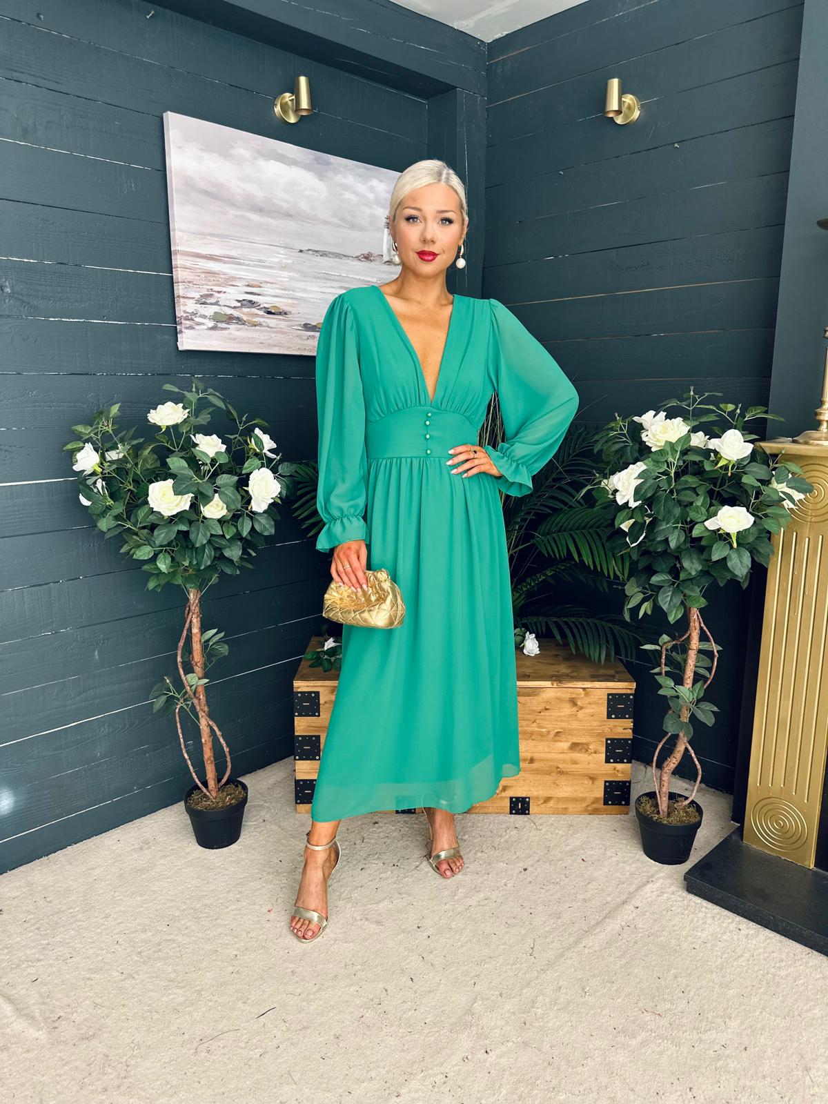 Cliona Banded Midi Dress Emerald