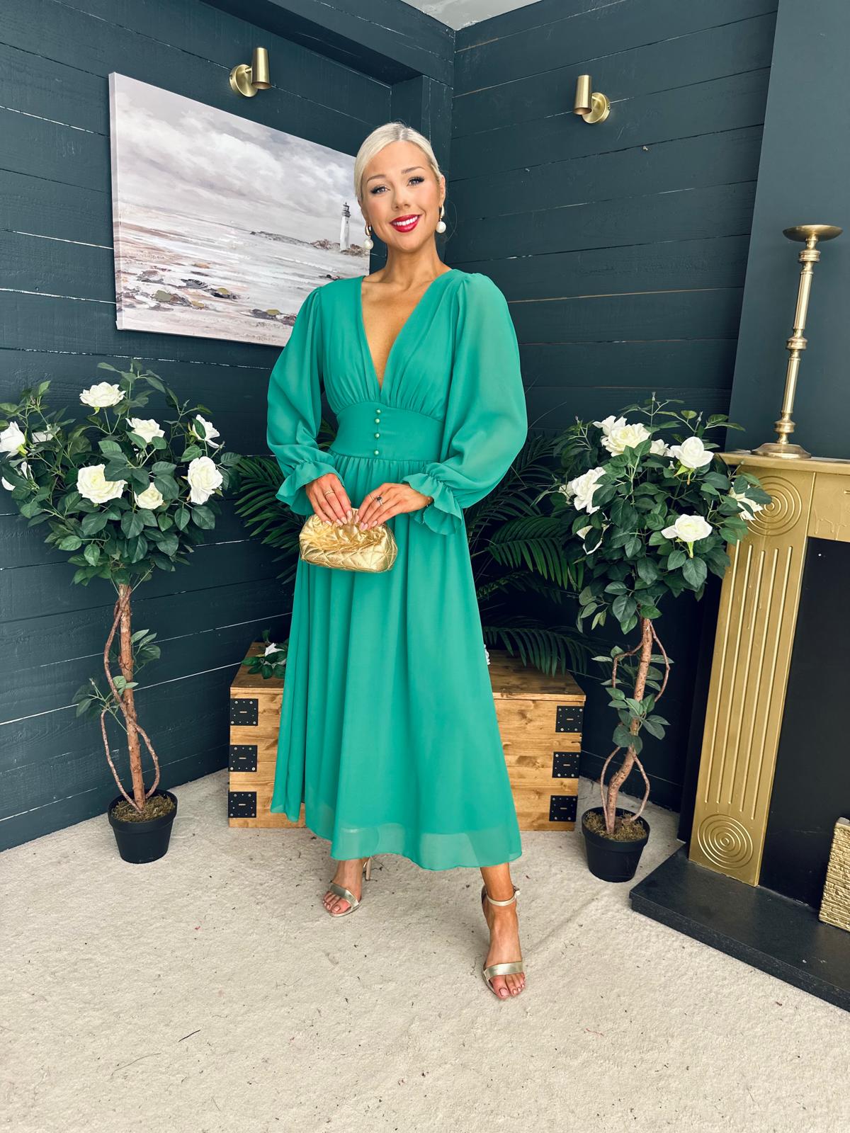 Cliona Banded Midi Dress Emerald