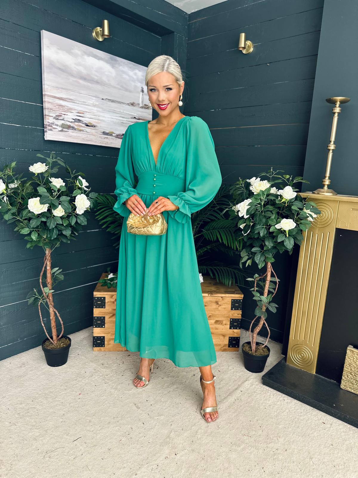 Cliona Banded Midi Dress Emerald