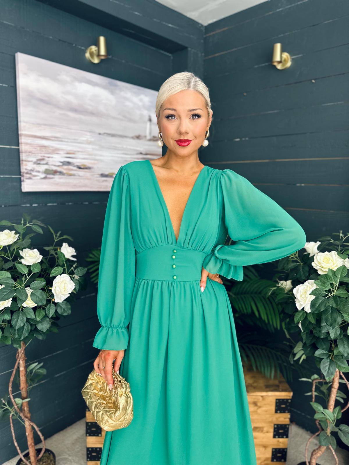 Cliona Banded Midi Dress Emerald