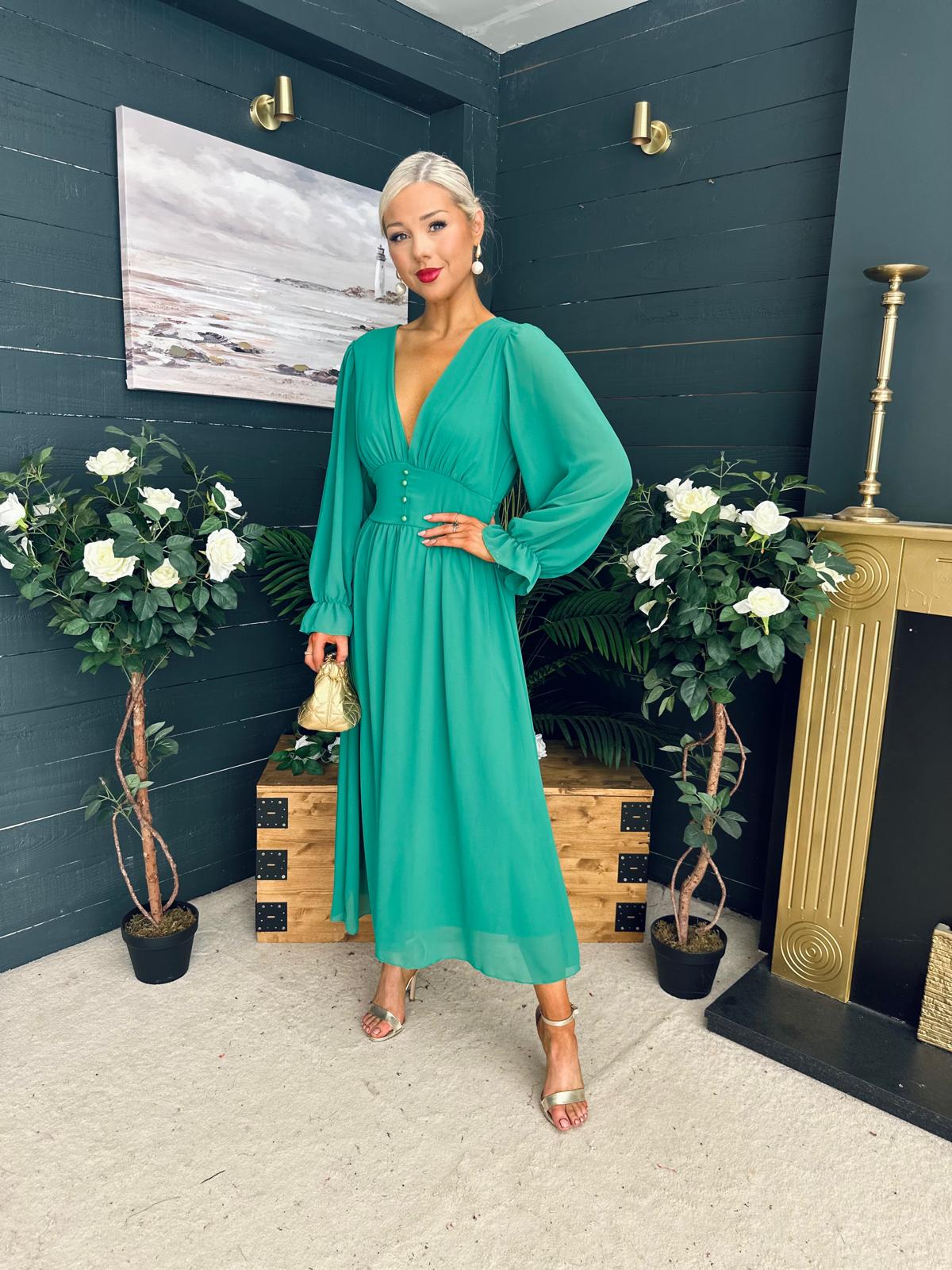 Cliona Banded Midi Dress Emerald