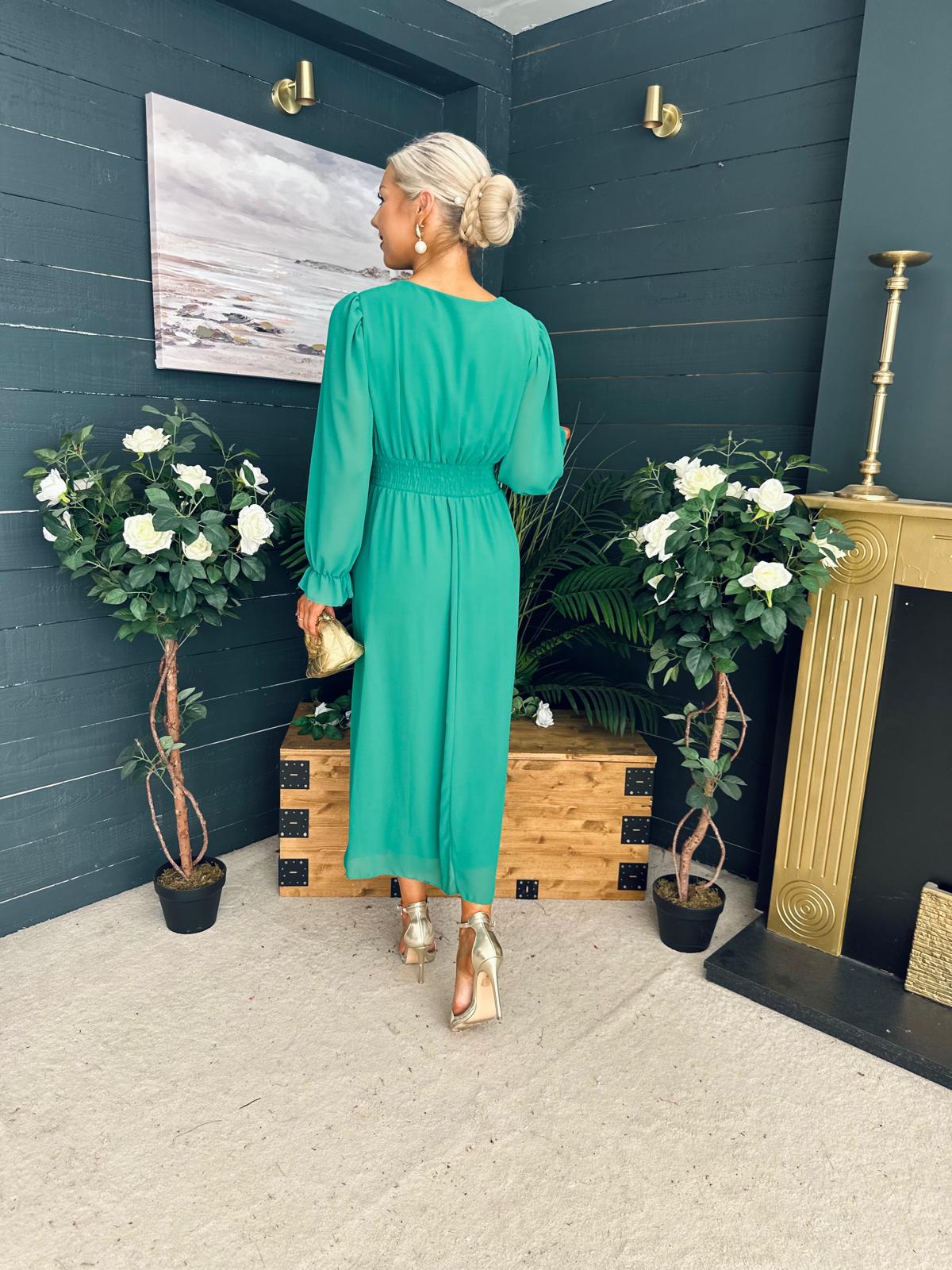 Cliona Banded Midi Dress Emerald