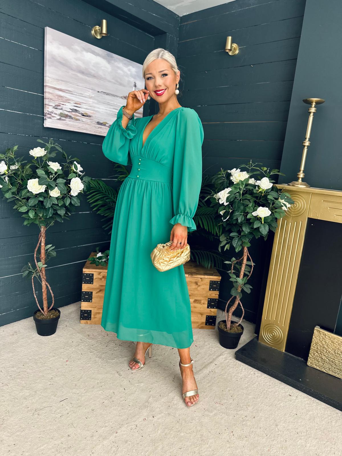 Cliona Banded Midi Dress Emerald