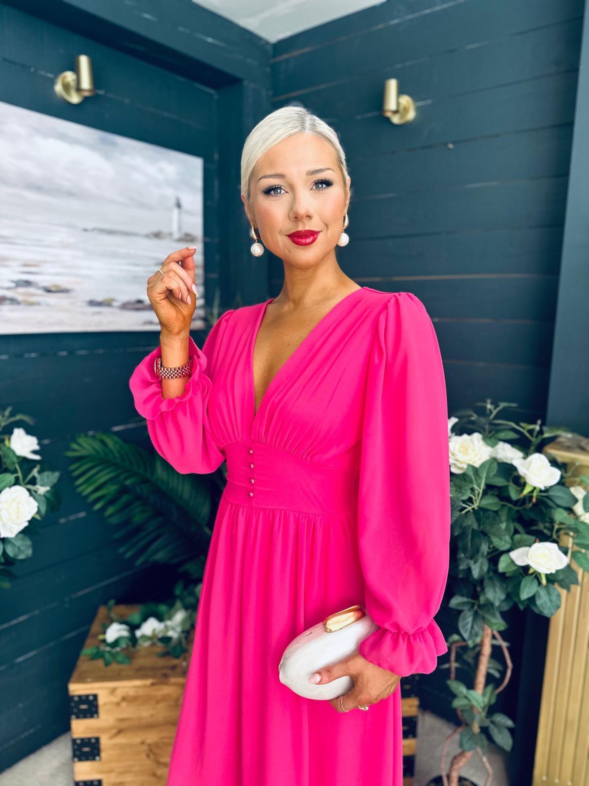 Cliona Banded Midi Dress Fuchsia